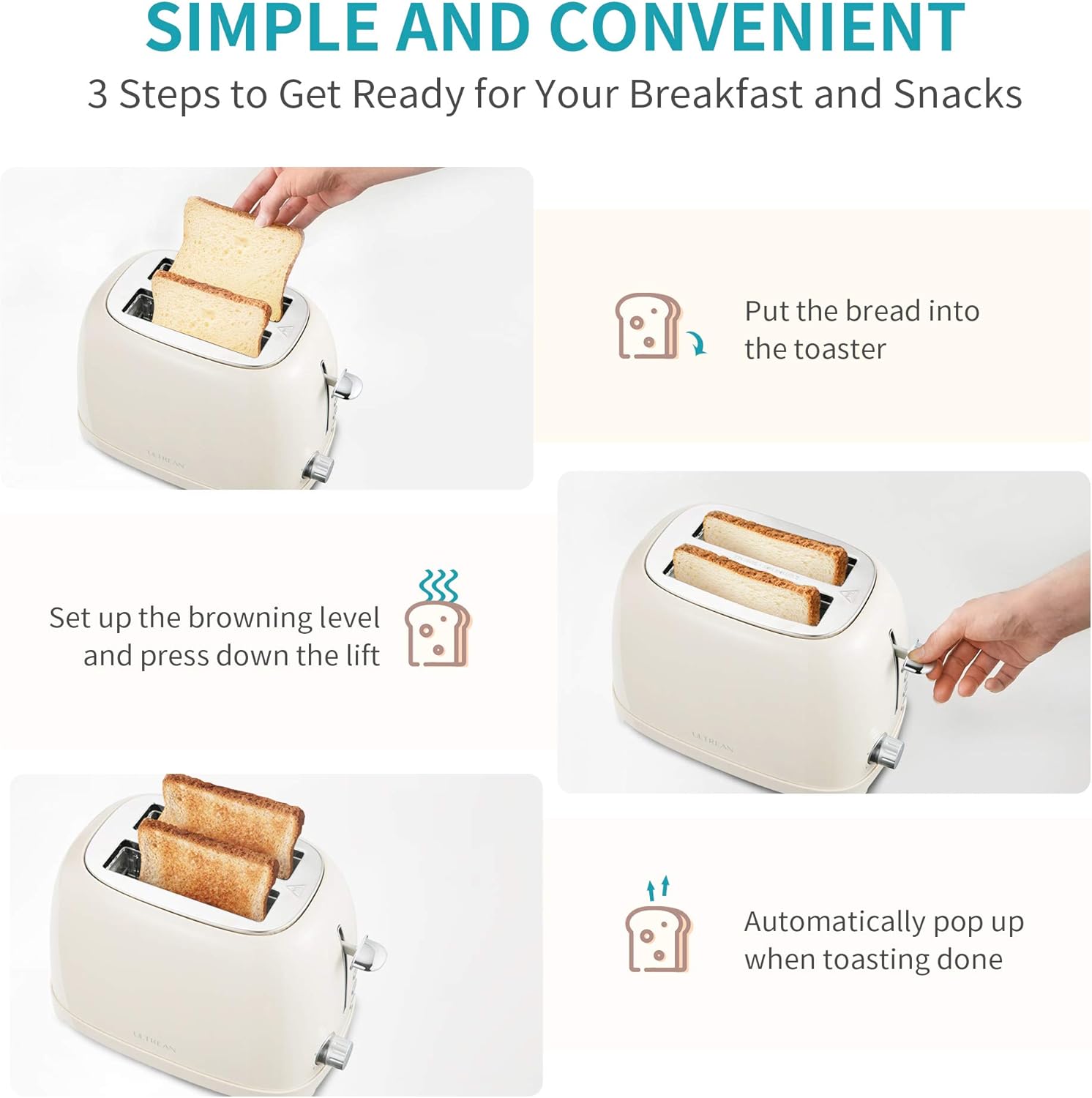 Ultrean Toaster 2 Slice with Extra-Wide Slot for Toasting Bagels, Breads, Waffles & More, Stainless Steel Material with Removable Crumb Tray, 6 Browning Settings - Image 7