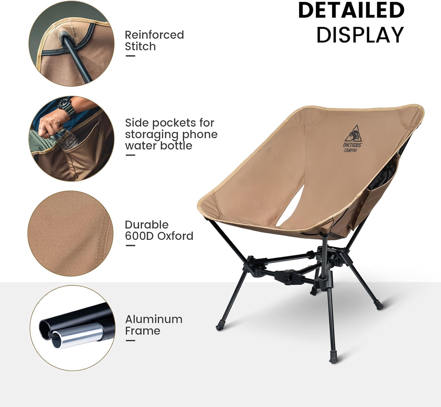 ONETIGRIS Tigerblade Camping Chair, Lightweight Folding Backpacking Hiking Chair, Compact Portable 330 lbs Capacity - Image 7