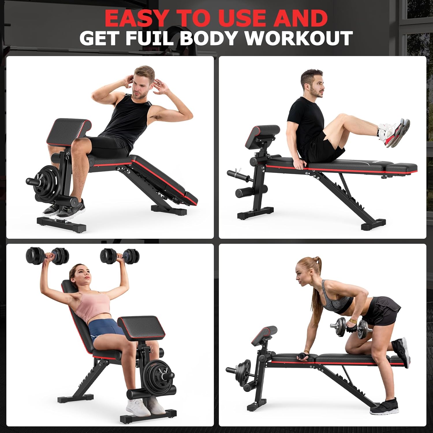 Foldable Workout Bench, Adjustable Weight Bench for Home Gym with Leg Extension, Preacher Pad, Extended Headrest, Collapsible Bench Press Full Body Workout Strength Training Banco de Pesas - Image 7