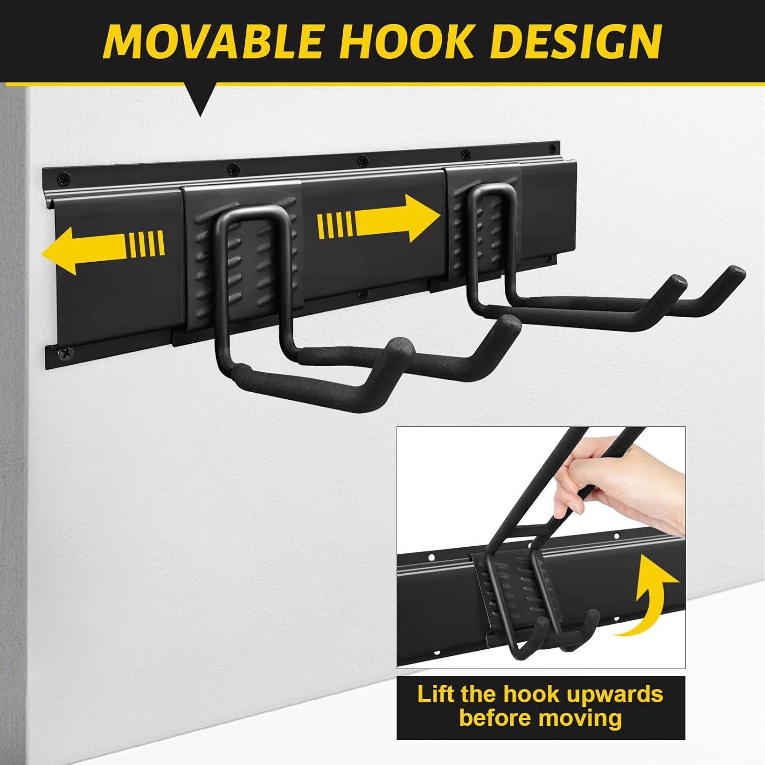 Garage Storage Organizer, Wall Mount Garden Tool Organizer, 48 Inches Max Loading 440lbs Adjustable Metal Hooks, Yard Shed Rack, Tool Holder for Hanging Rake Broom Mop Snowboard - Image 4