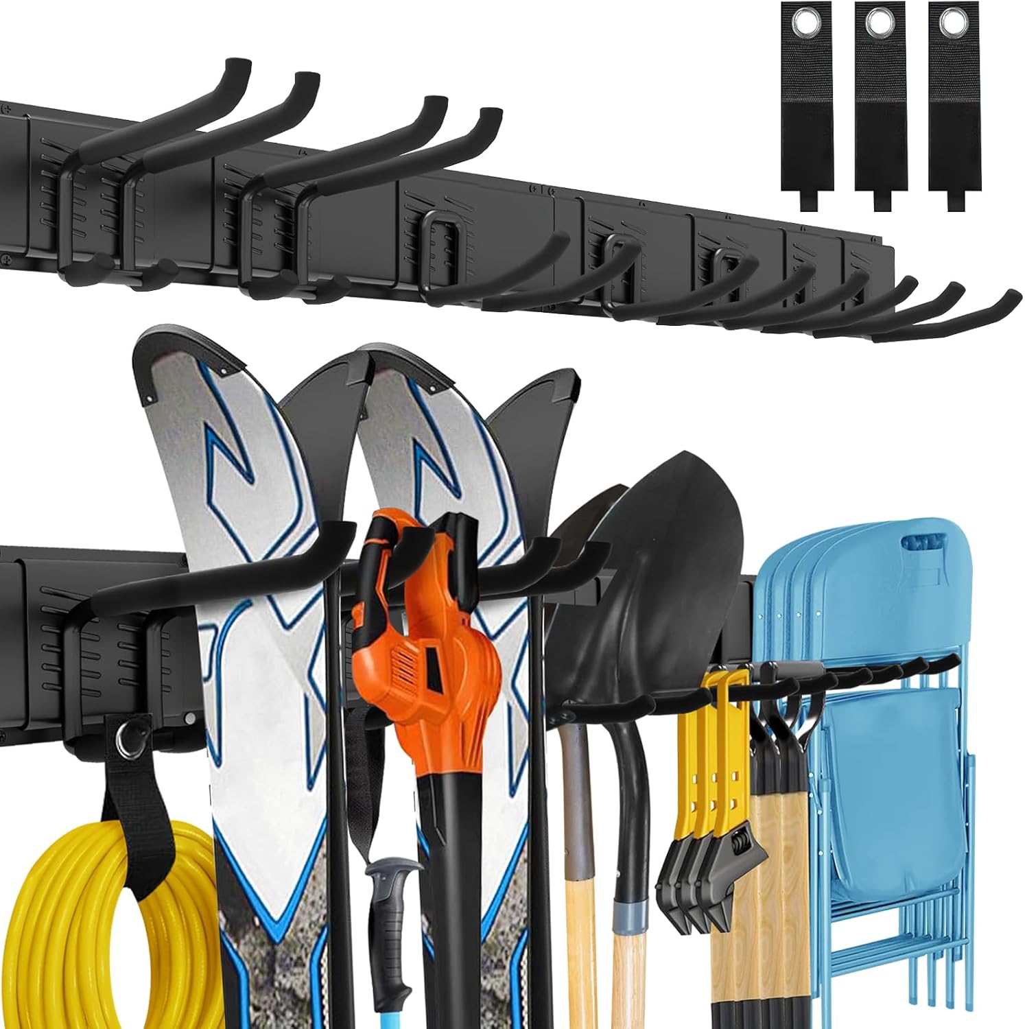 Garage Storage Organizer, Wall Mount Garden Tool Organizer, 48 Inches Max Loading 440lbs Adjustable Metal Hooks, Yard Shed Rack, Tool Holder for Hanging Rake Broom Mop Snowboard - Image 2