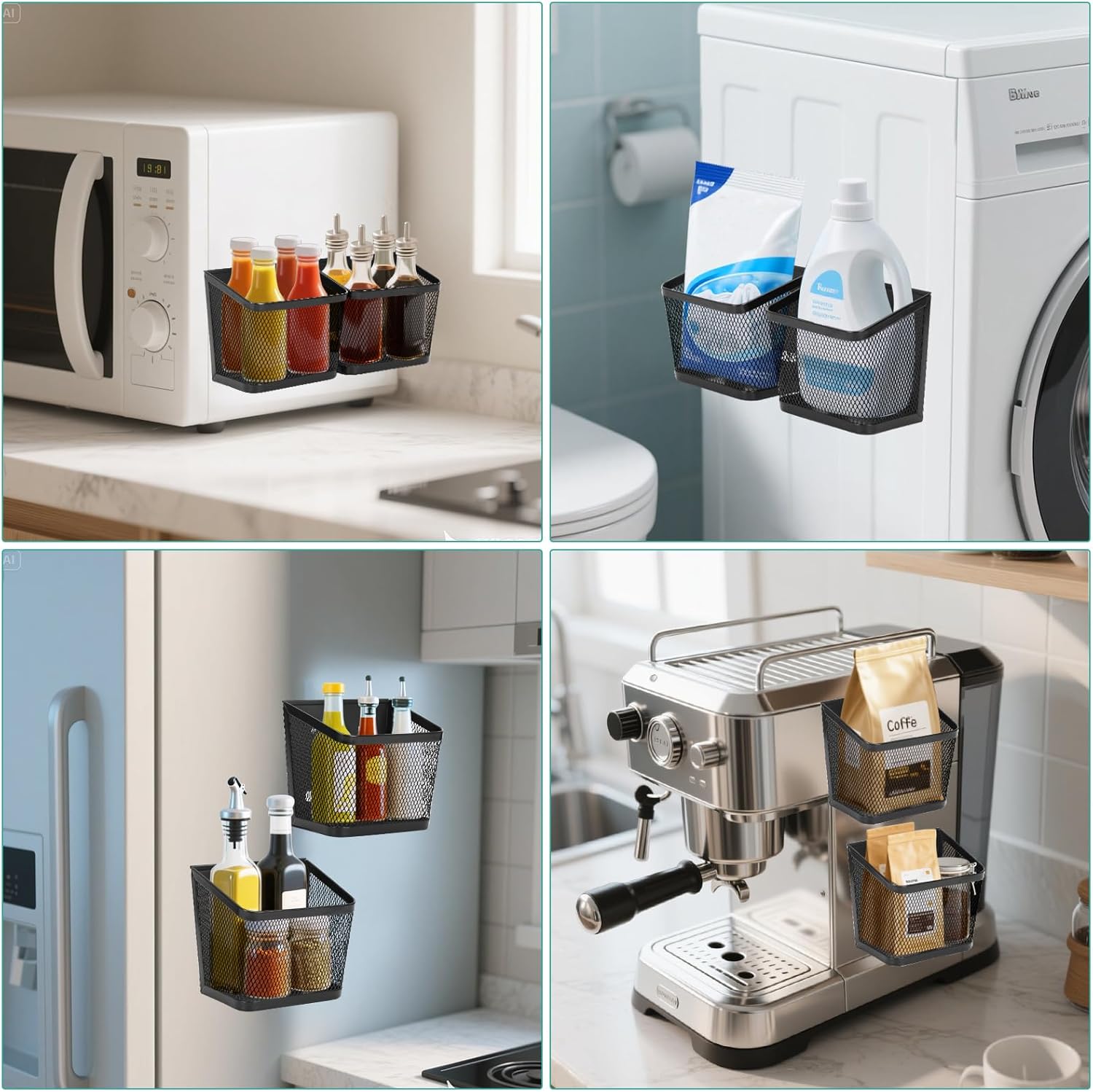 2 Pack Magnetic Spice Rack for Refrigerator and Oven Magnetic Fridge Basket Shelf Organizer for Kitchen Storage (Black) - Image 9