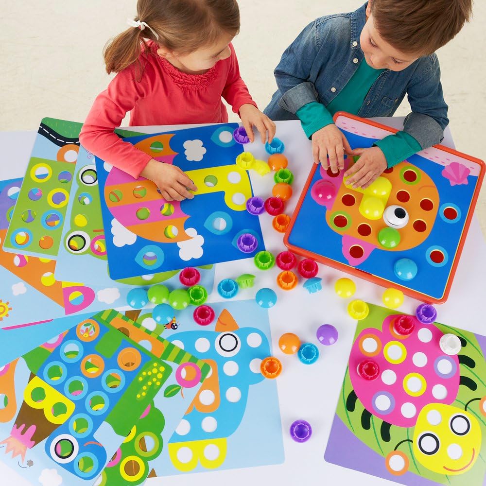 AMOSTING Matching Mosaic Pegboard – Sensory Early Educational Kids Activity, Gifts for Toddlers - Image 7