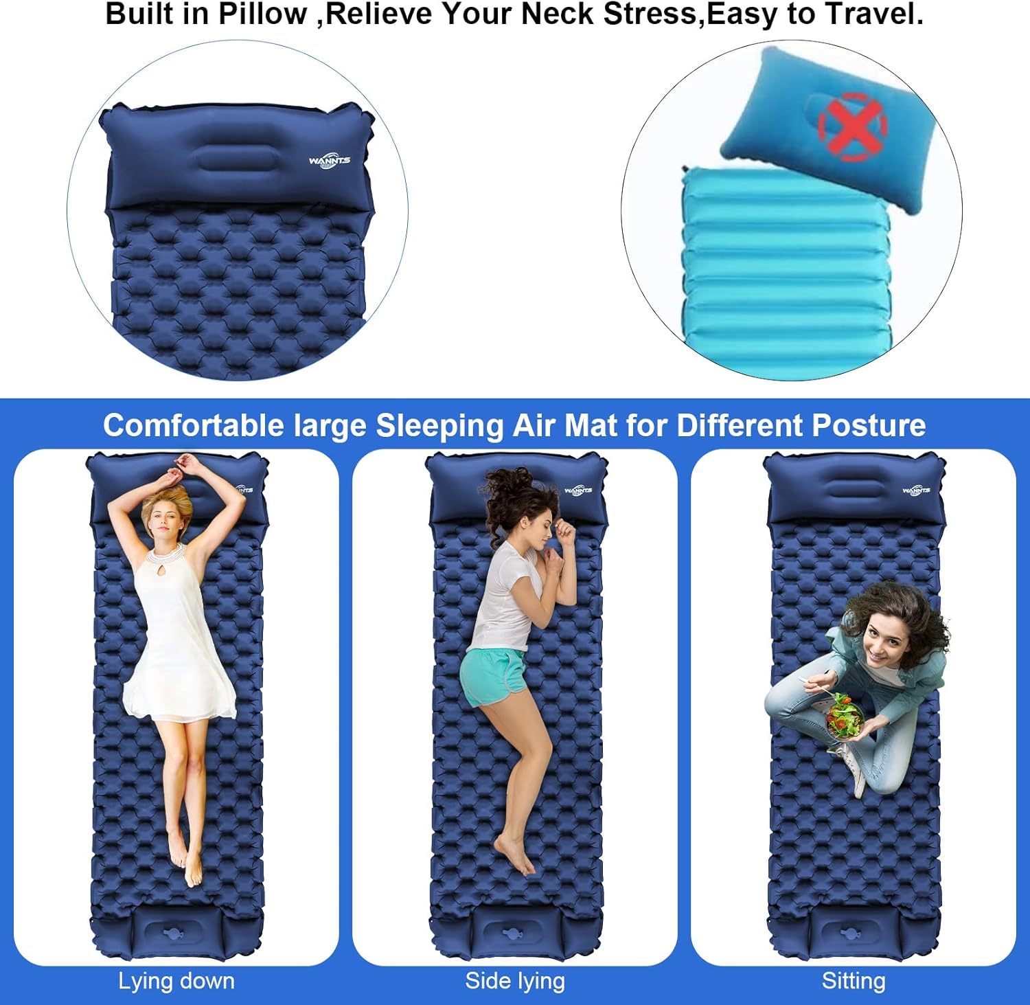 WANNTS Sleeping Pad, Ultralight Inflatable Sleeping Pad for Camping, Built-in Pump, Ultimate for Hiking - Airpad, Carry Bag,-Compact & Lightweight Camping pad(Blue) - Image 6