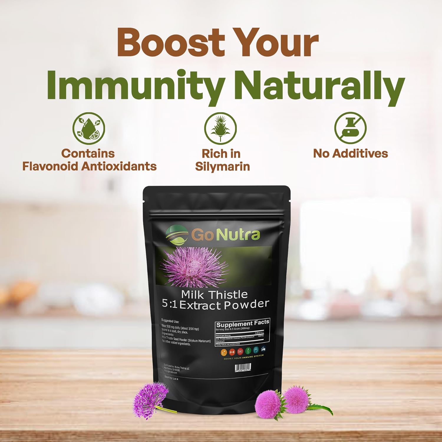 Go Nutra Milk Thistle Powder 1 lb. | Milk Thistle Extract 5:1 Strength Silymarin | Silybum Marianum Herbal Supplement Non-GMO - Image 3