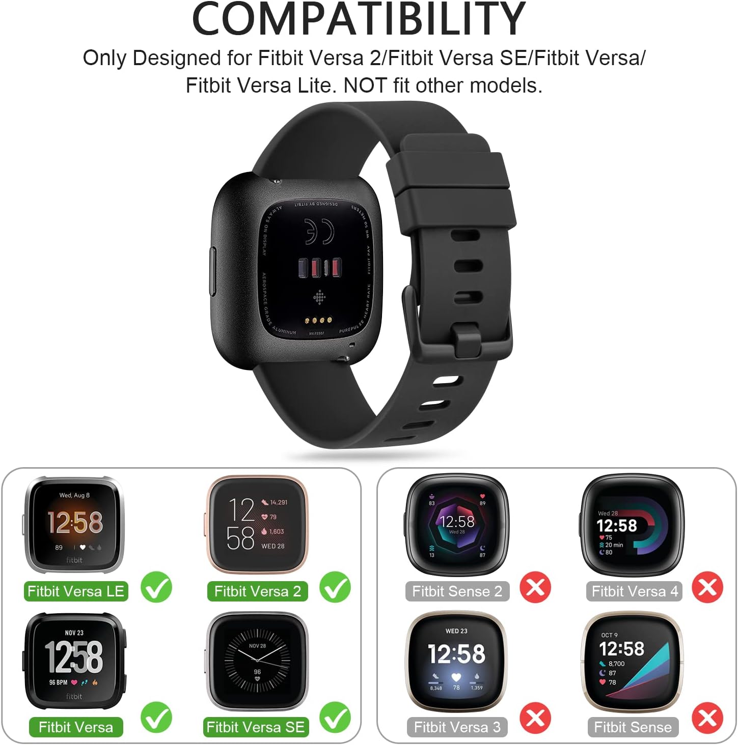 Sport Bands Compatible with Fitbit Versa 2 / Fitbit Versa/Versa Lite/Versa SE, Classic Soft Silicone Replacement Wristbands Straps for Fitbit Versa 2 Smart Watch Women Men (Small,Black) - Image 3