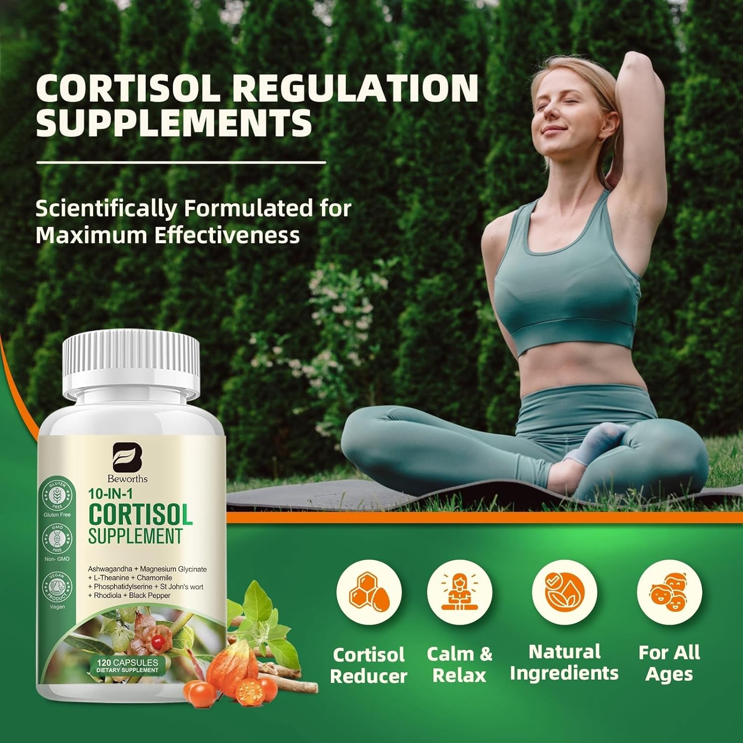 (2 Pack) Cortisol Manager Supplement for Women & Men - Stress Manage with Ashwagandha 20:1, Magnesium Glycinate, L-Theanine & Rhodiola, Vegan Cortisol Balance, Nighttime Relaxation, 120-Day Supply - Image 5