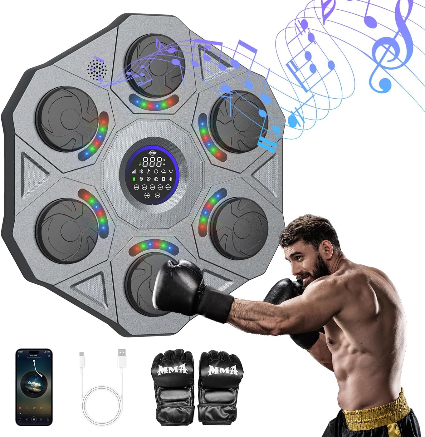 Music Boxing Machine with Boxing Gloves,Smart Bluetooth Boxing Machine Wall Mounted,Music Boxing Machine for Adults and Kids,Home Workout Boxing Target Machine(2024 New Model) - Image 2