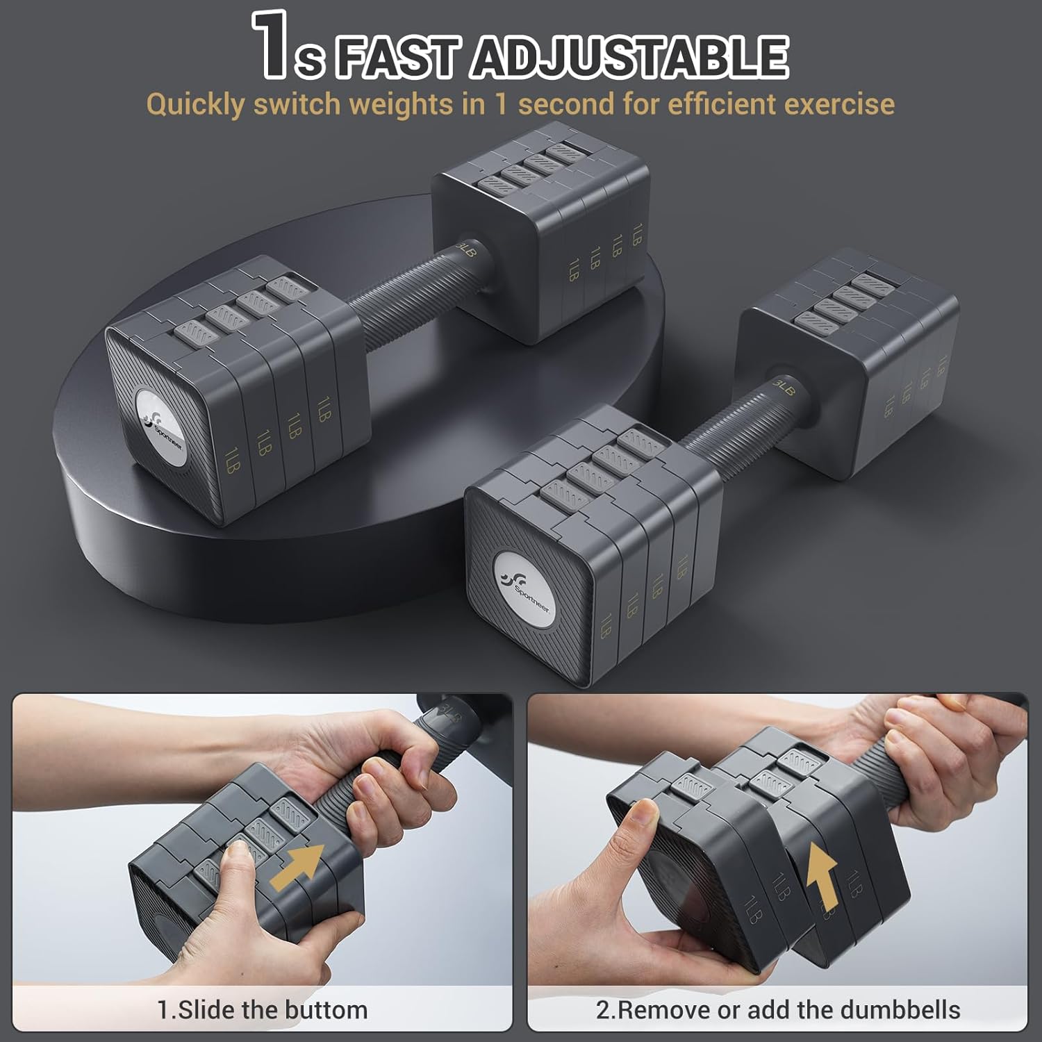 Adjustable Dumbbells Hand Weights Set: Sportneer 5 in 1 Weight Adjustment 10 LB Dumbbells Set of 2 Free Weights Fast Adjust Dumbbell Weight Set for Women Men Home Gym Exercise Workout Strength - Image 4