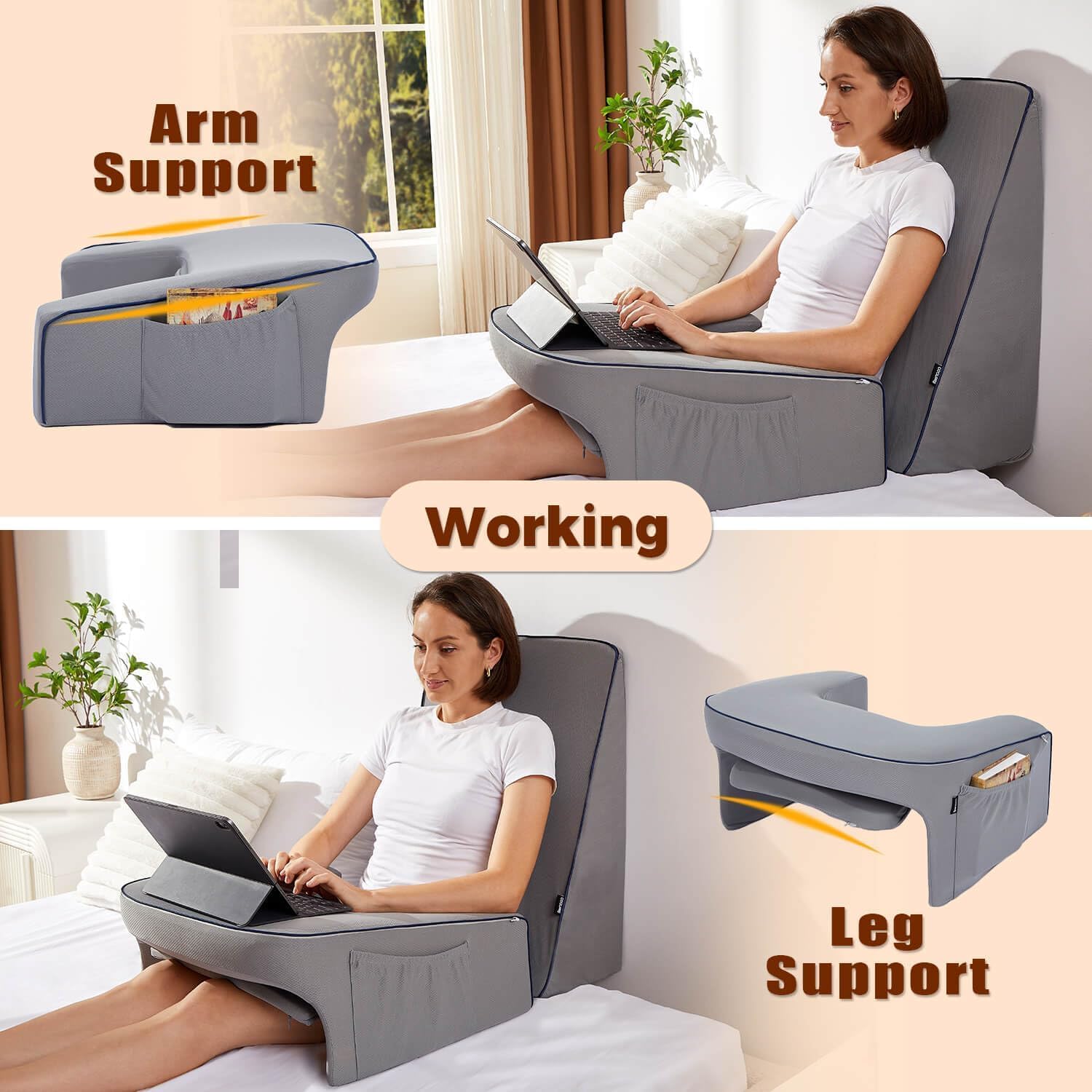 Laptop Stand for Bed,Lap Desk Pillow,Memory Foam Reading Pillow,Office Desk Accessories,Lap Desk for Laptop with Cushion,Laptop Desk for Bed(Grey) - Image 6