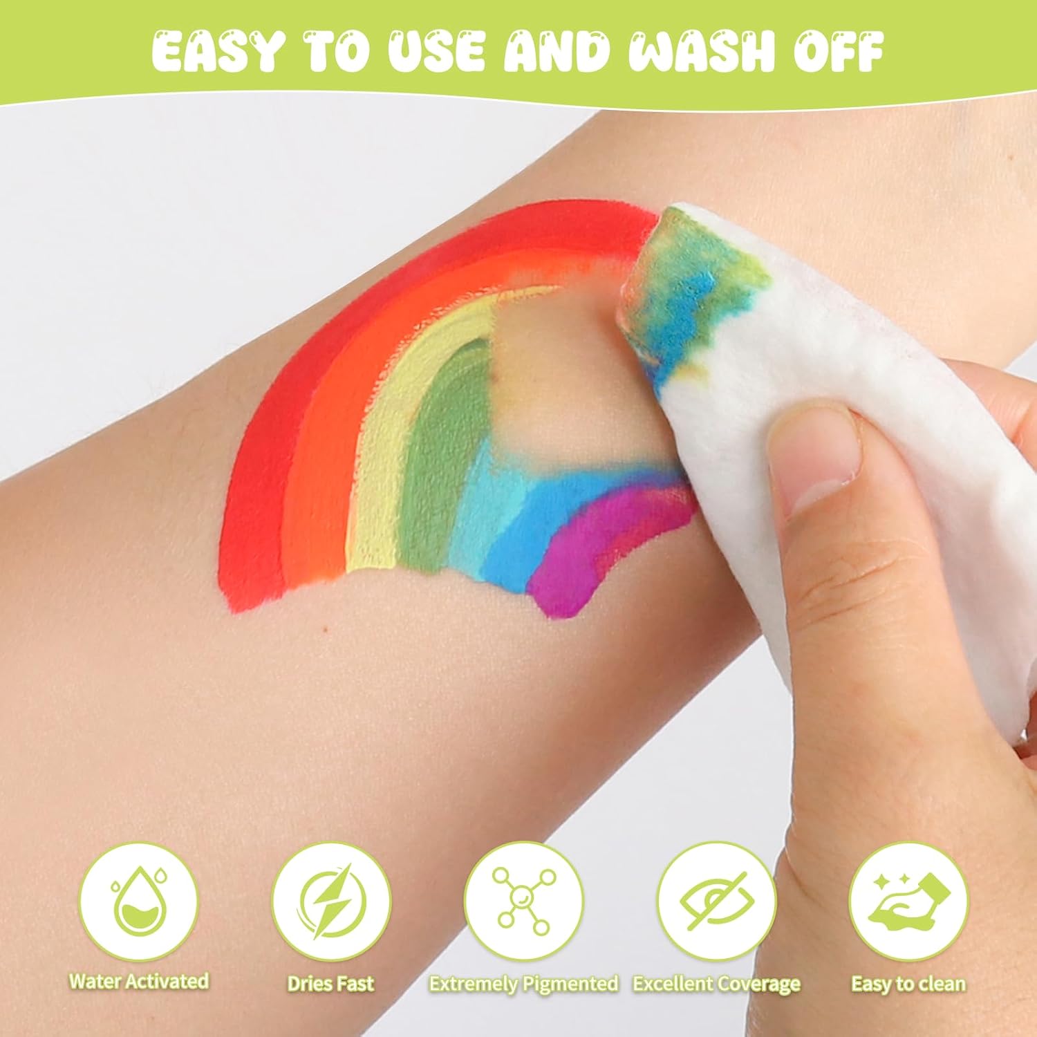 44 Color Face Painting Kit for Kids - Non Toxic Water Activated Face Paint Palette with Stencils, Brushes, Gems & Glitter. Halloween, Carnival, Party; Costume Makeup for Creative Activities - Image 6