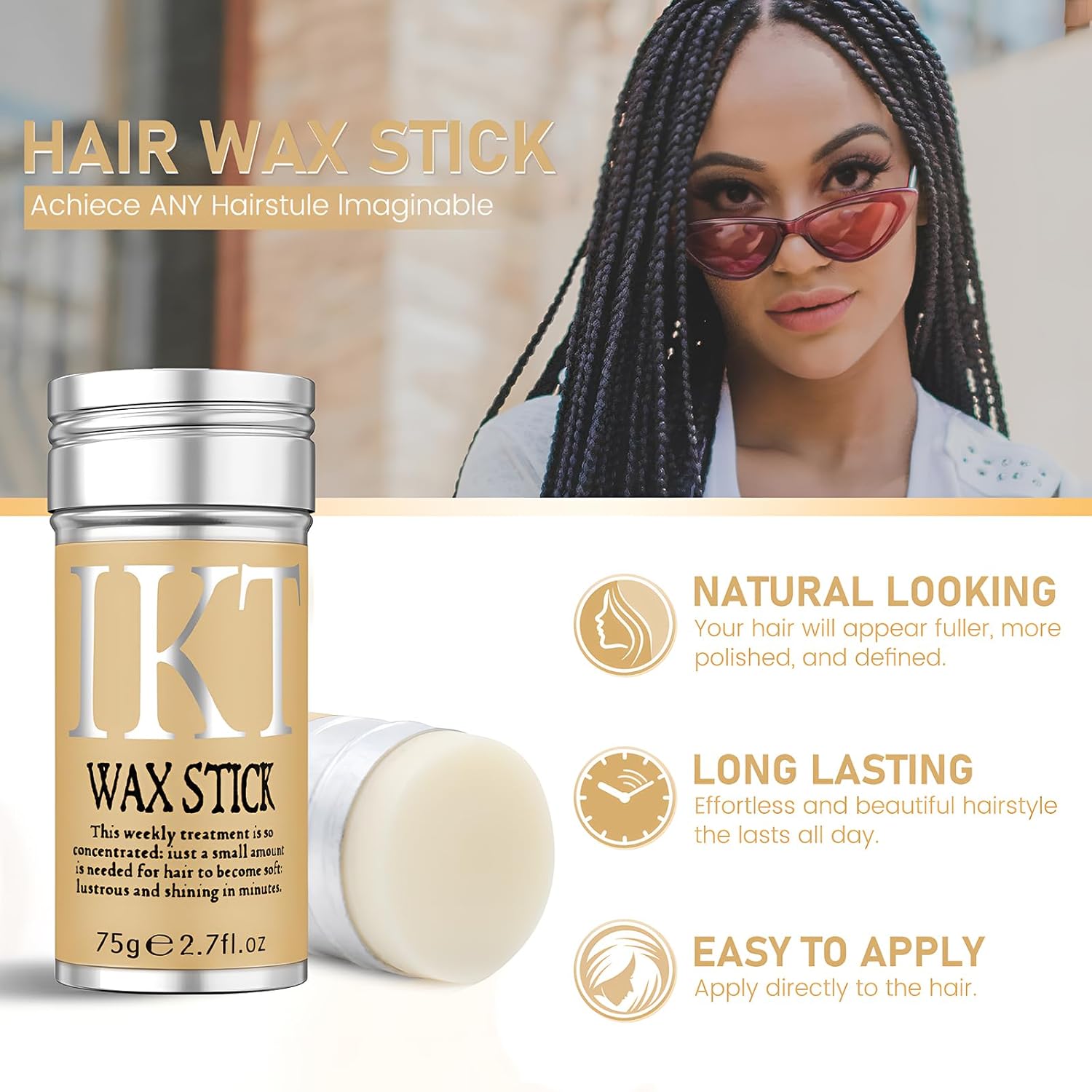 VOLLUCK Hair Wax Stick for Wigs + 4 PCS Edge Brushes Hair Styling Comb Set, Edge Control Slick Stick Hair Pomade 2.7Oz Stick Non-greasy Styling Wax, Long Lasting, Strong Hold Temporary Hair Product - Image 4