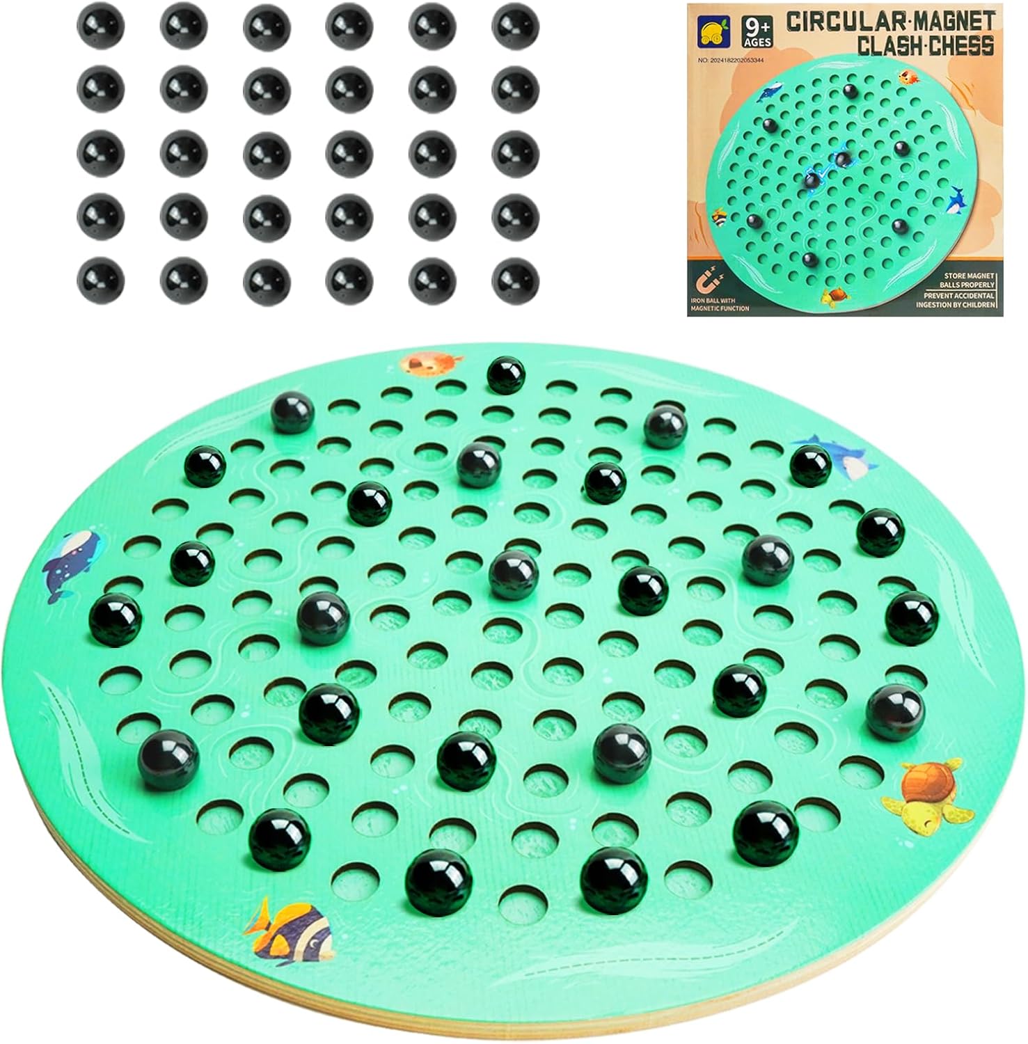 Magnetic Chess Game with Wooden Chess Board Magnetic Chess Set with 30Pcs Magnetic Balls Magnet Game for Kids Adults Seniors Best Board Game for Family Games Night Party Game Travel Game - Image 2