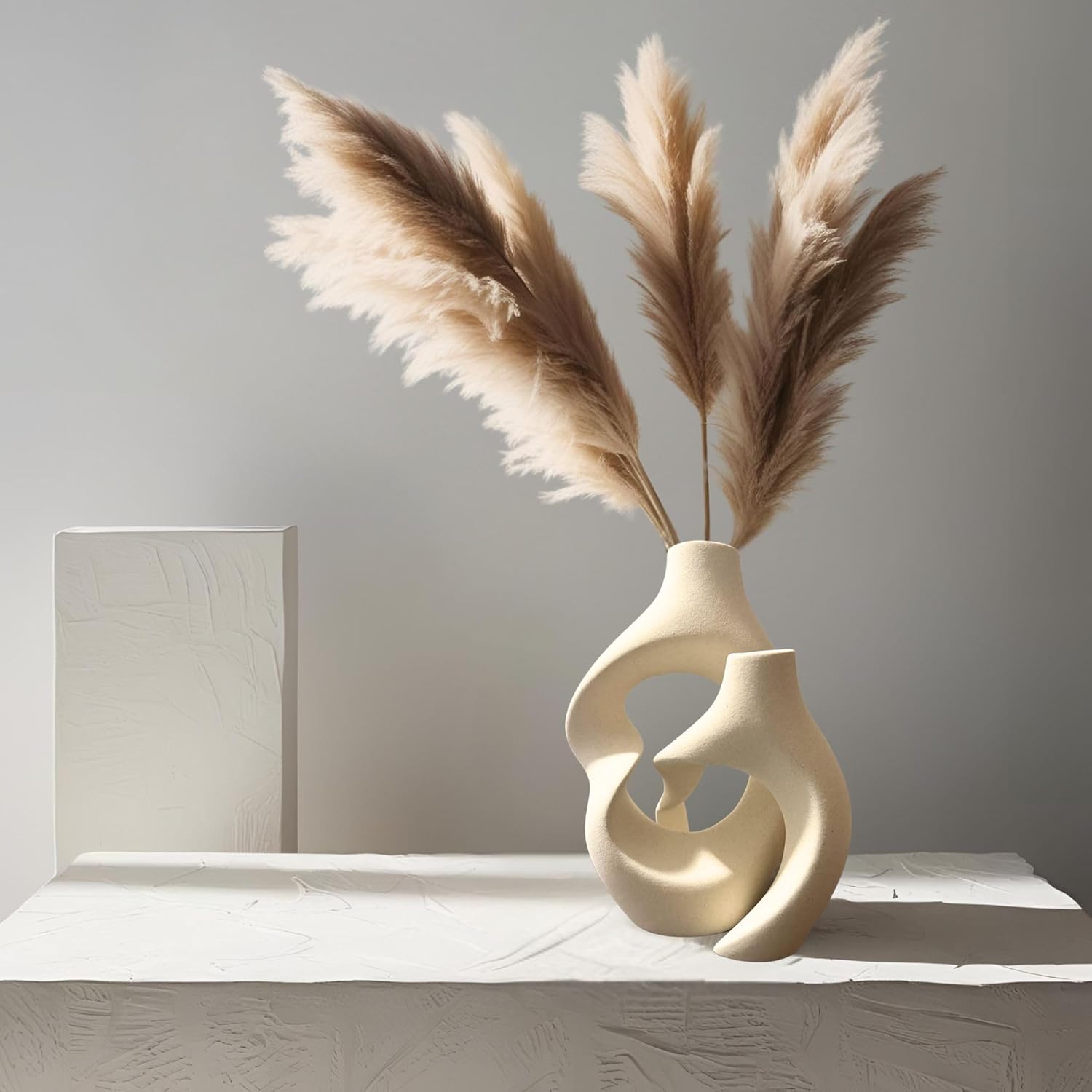 Ceramic Vase Set of 2 – Hollow Donut Flower Vase for Home Decor, Modern Nordic Boho Aesthetic Vases for Coffee Table Decor, Bookshelf Decor, Living Room, Entryway, Office Display (Cream White) - Image 7