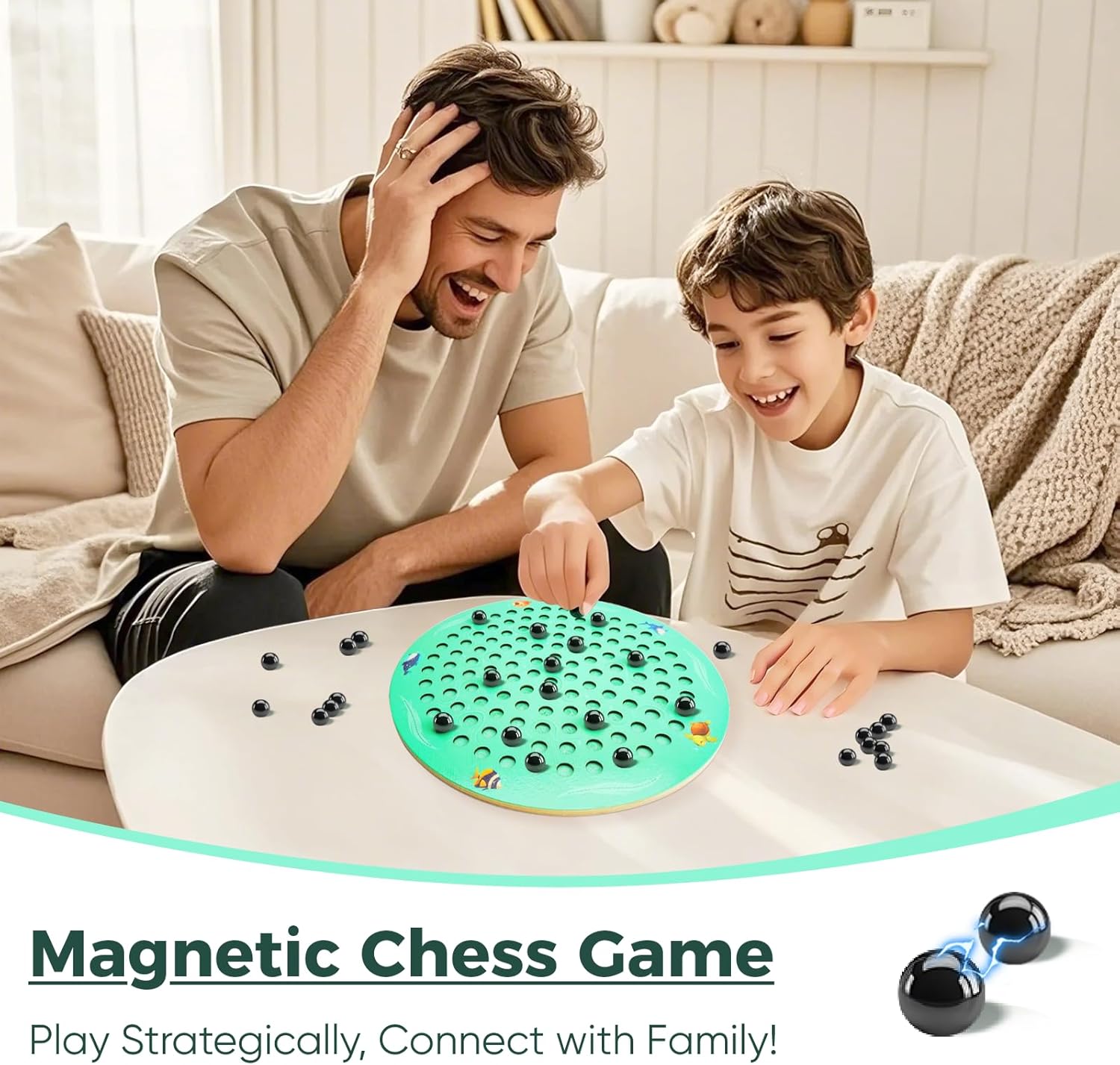 Magnetic Chess Game with Wooden Chess Board Magnetic Chess Set with 30Pcs Magnetic Balls Magnet Game for Kids Adults Seniors Best Board Game for Family Games Night Party Game Travel Game - Image 7
