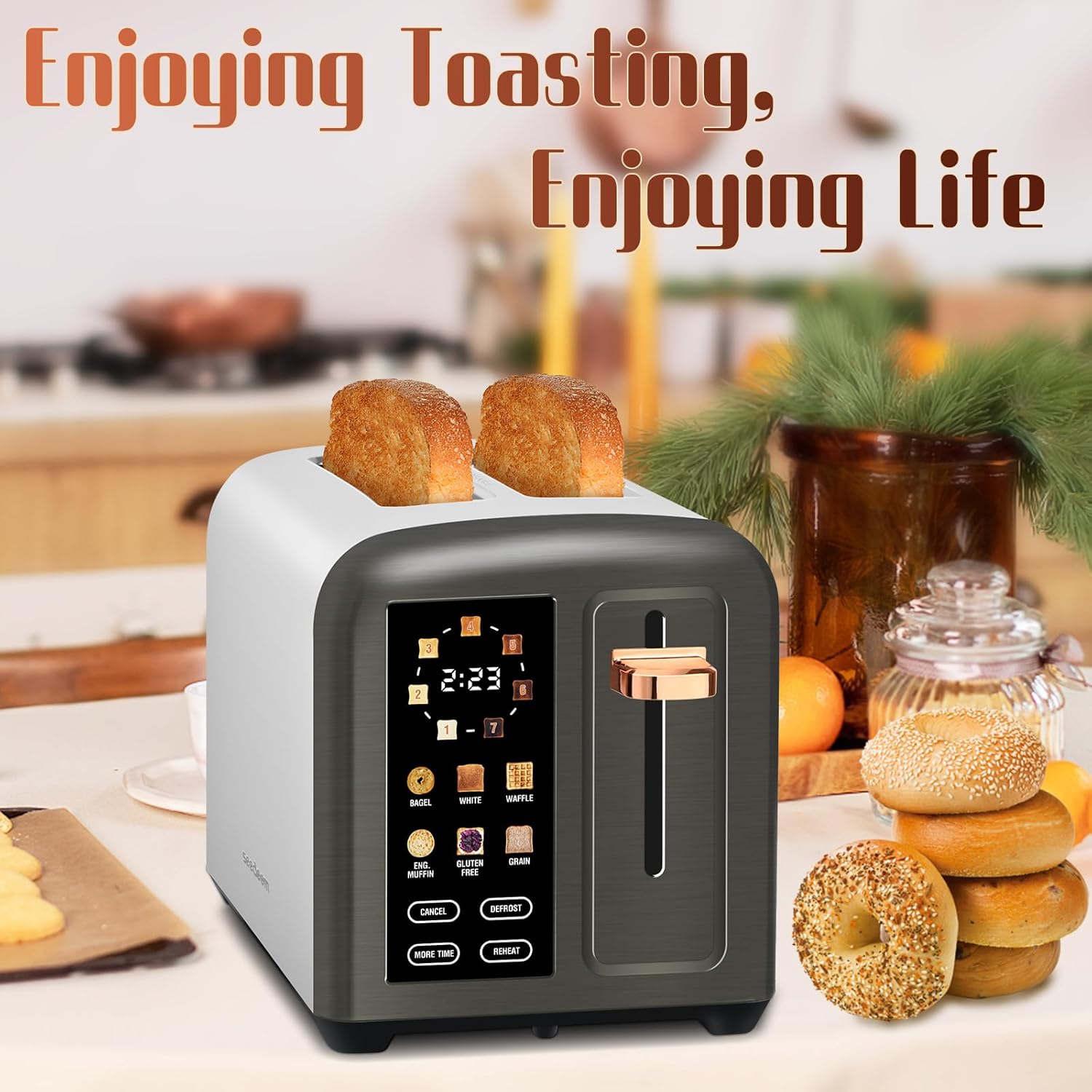 SEEDEEM Toaster 2 Slice with Touch Screen, Faster Heating Speed, 7 Shade Setting, 6 Bread Type, 1.5”Wide Slots Toaster, Removable Crumb Tray, 1350W, Dark Metallic - Image 8