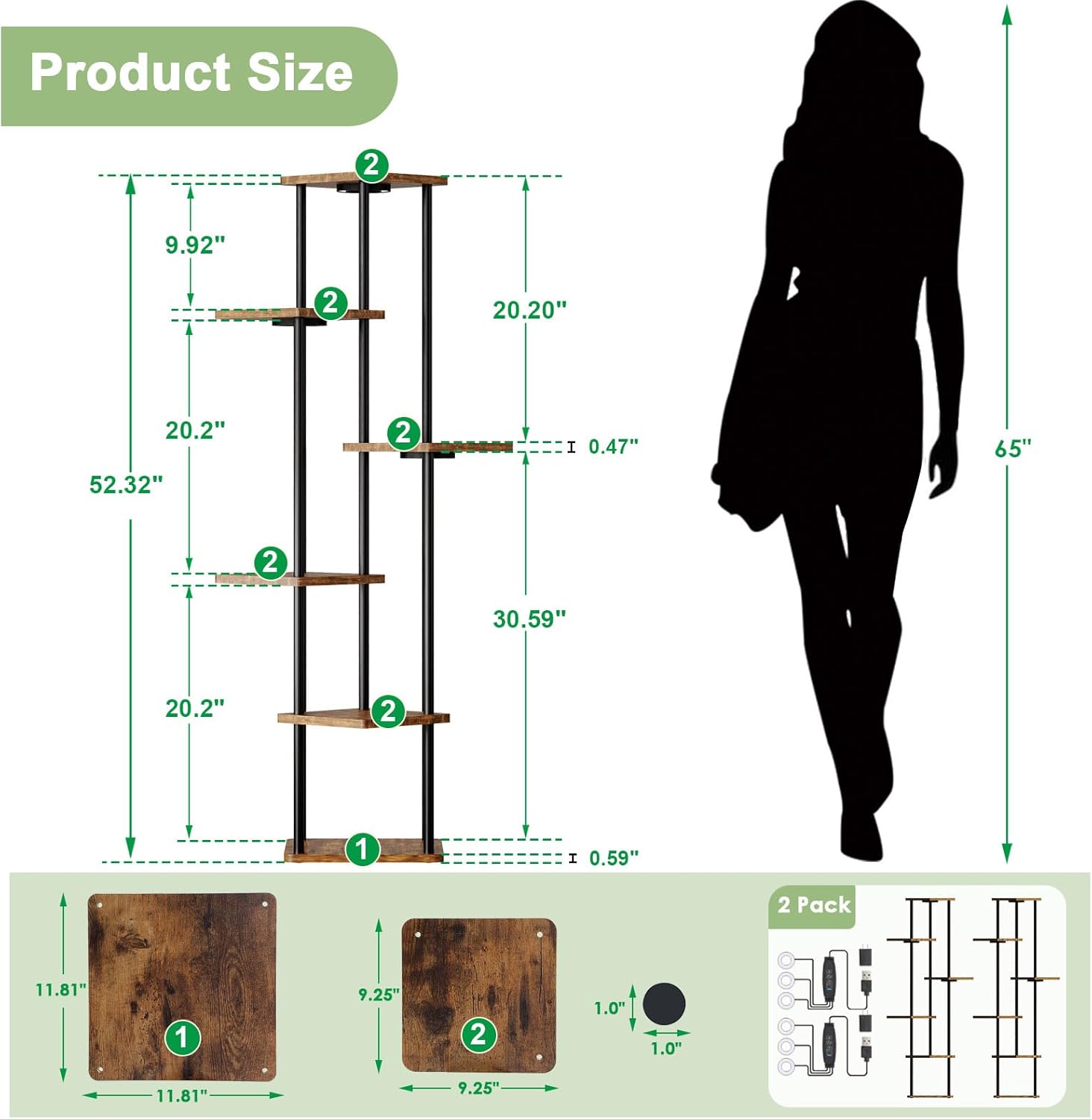 2 Pack Plant Stand Indoor with Grow Light, 52" Tall Plant Shelf for Corner Plants Multiple, 6 Tiered Heavy Duty Plant Display for Outdoor, Plant Rack with Lights for Living Room Growing - Image 5