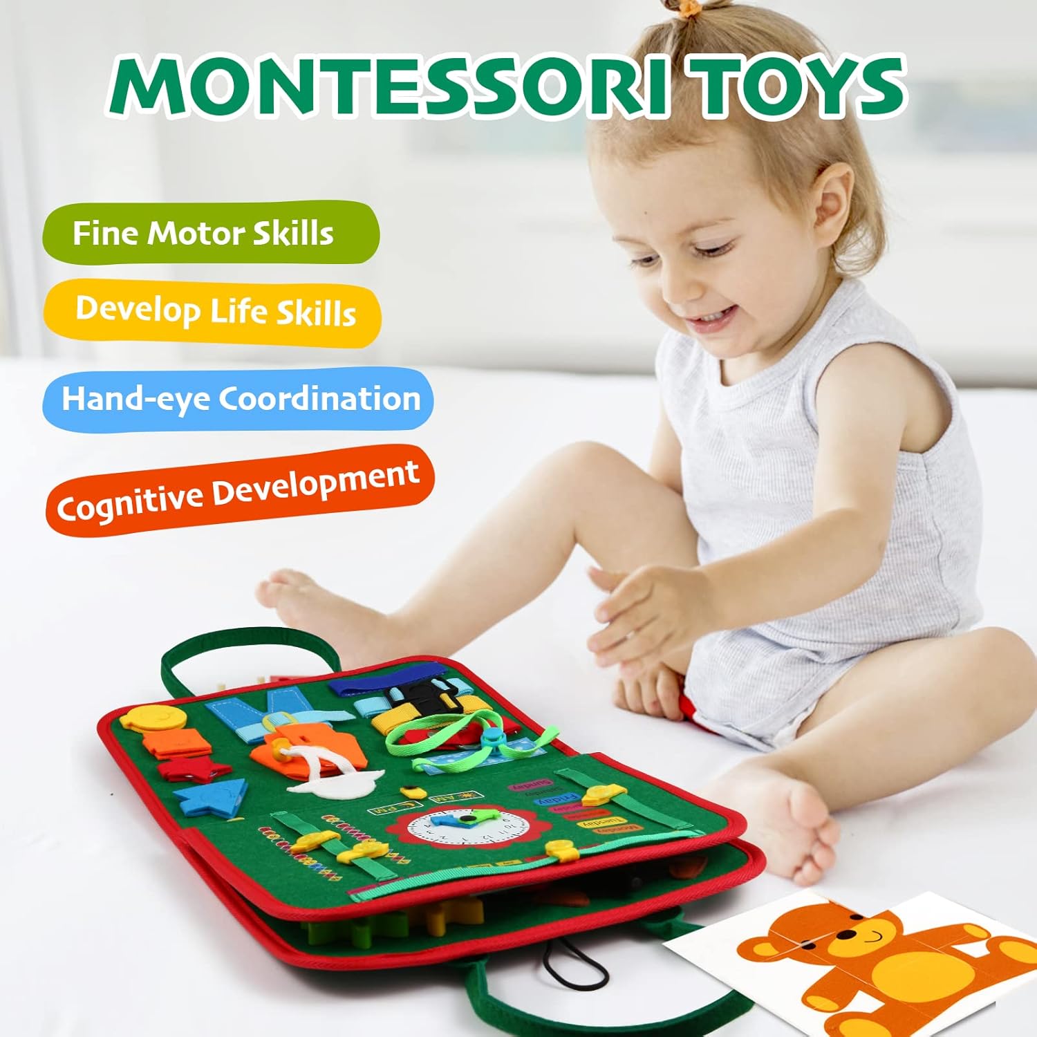 Hooku Busy Board for 1 Year Old, Montessori Sensory Toys for Toddlers 1-3, Fine Motor Travel Toys, Toddler Learning Activities, Birthday Gifts for Baby Boy Girl - Image 3