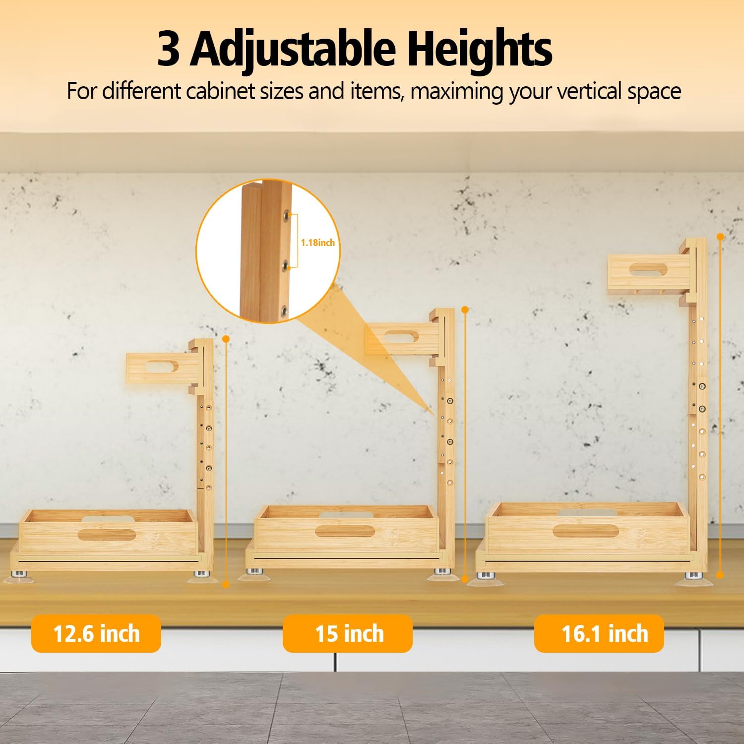 Under Sink Organizer, Pull Out Cabinet Organizer, 2 Tier Slide Out Sink Shelf Cabinet Storage Shelves, Storage for Kitchen Bathroom, Natural Premium Bamboo Wood - Image 5