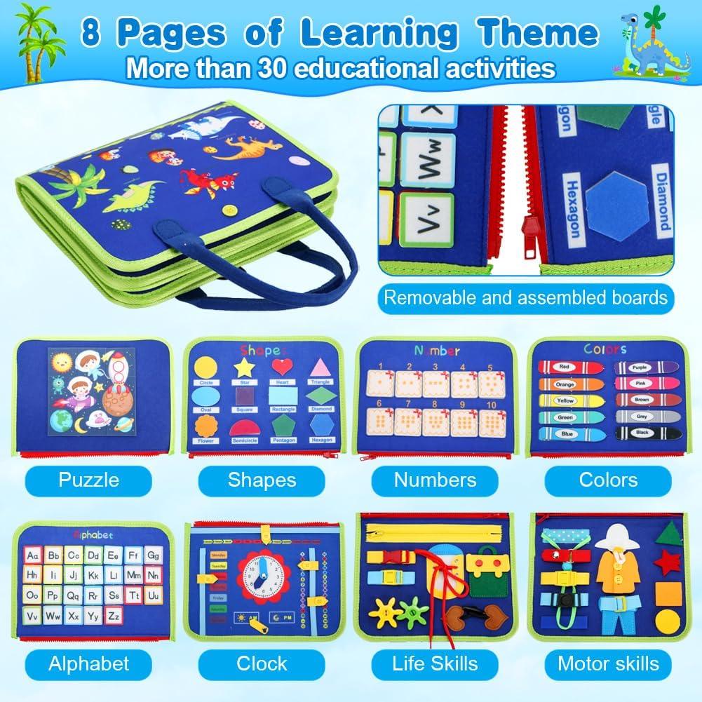 Busy Board for 1 Year Old, Montessori Toys for 1 2 3 4 Years Old Toddlers Baby Sensory Toys Busy Book Preschool Learning Activities Airplane Car Travel Toys Birthday Gifts for Boys Girls 12 Months - Image 6