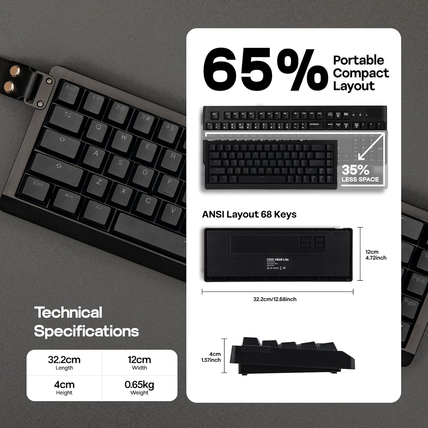 EPOMAKER HE68 Lite Hall Effect Gaming Keyboard, 8k Polling & 128K Scan Rate, 0.01mm Adjustable Trigger, 0.125ms Latency, 5-Layer Sound-Dampened, Snap Key, SOCD, A-RGB, Wired, Mac Software (Black) - Image 8