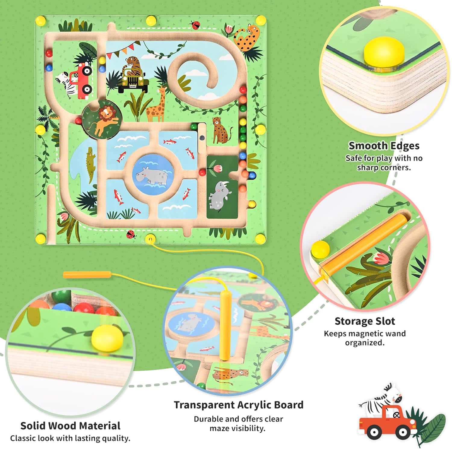Jungle Magnetic Maze, Wooden Busy Board, Magnet Puzzle Game, Toddler Travel Learning Toys for Preschoolers Boys Girls - Image 3