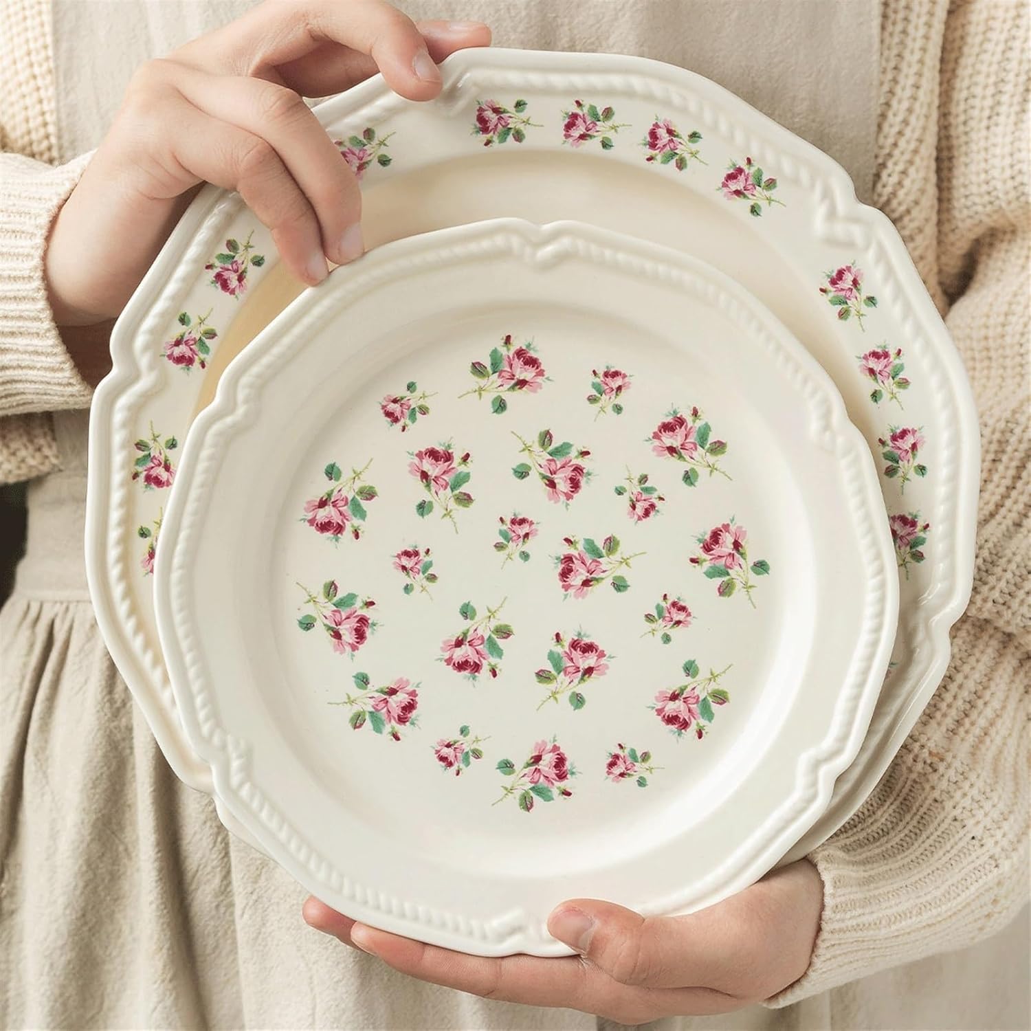 Dinner plate, Ceramic Vintage Rose Dinner Plate Kitchen Tableware Deep Plate Dinner Plate Large Size Dinner Plate Suitable for Salad Steak,Dinnerware - Image 7