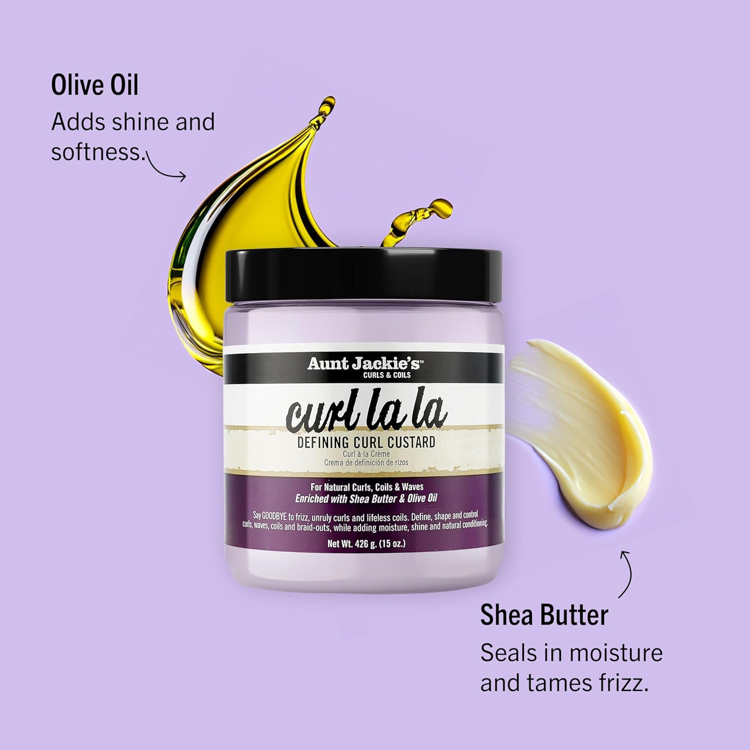 Aunt Jackie's Curl La La, Lightweight Curl Defining Custard, Enriched with Shea Butter & Olive Oil, Basic, 15 Ounce - Image 3