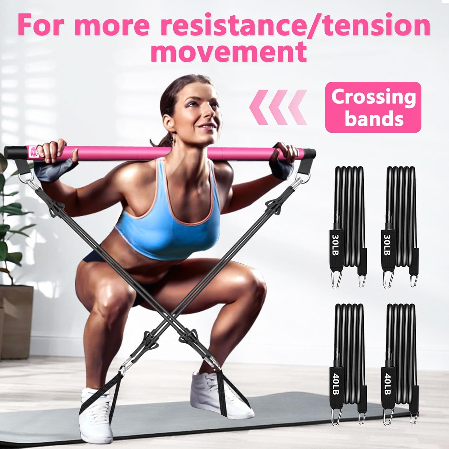 Pilates Bar Kit with Resistance Bands,Pilates Bar with Stackable Bands Workout Equipment for Legs,Hip,Waist and Arm,Exercise Fitness Equipment for Women & Men Home Gym Yoga Pilates - Image 3