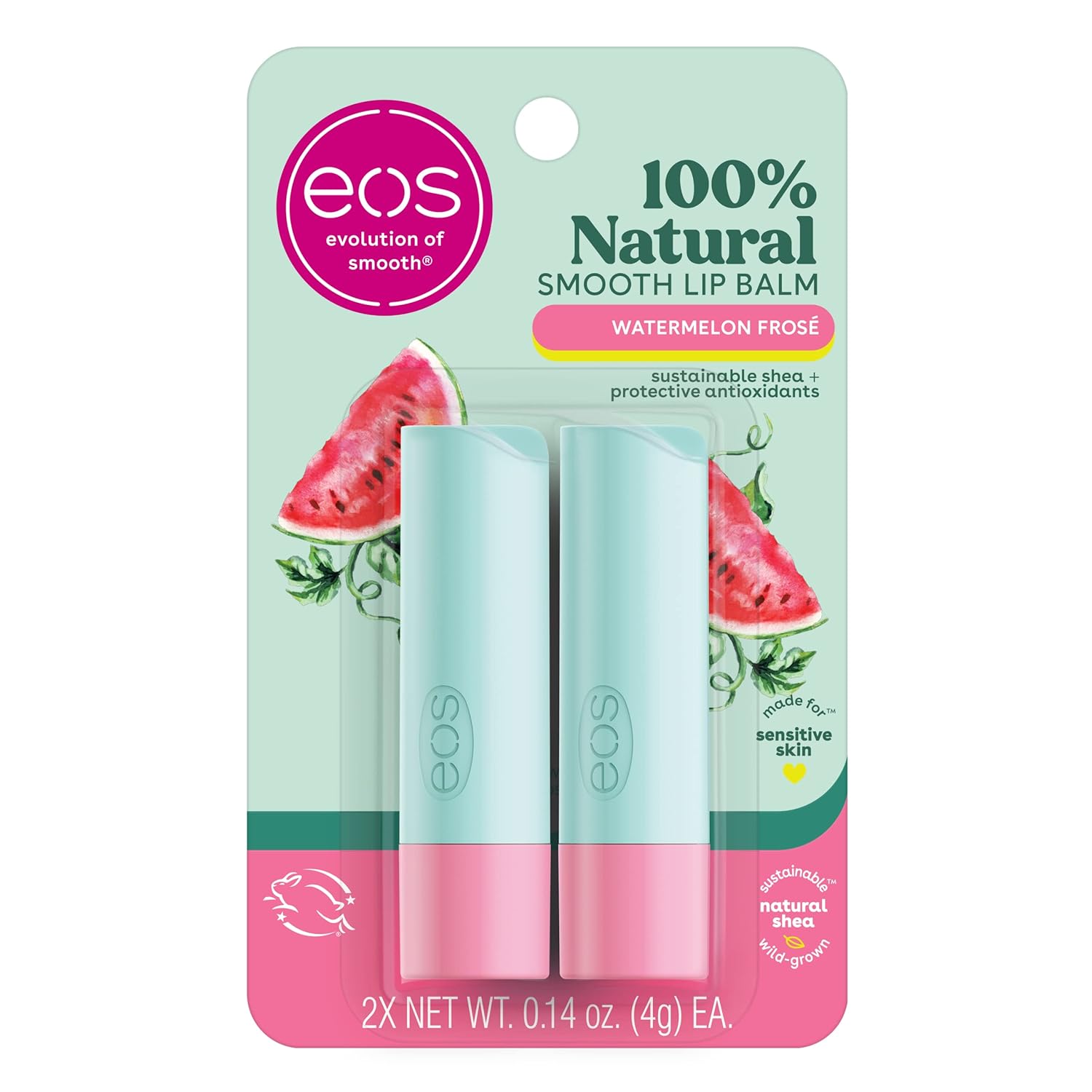 eos 100% Natural Lip Balm, Watermelon Frosé, All-Day Moisture, Lip Care Products, 0.14 oz, 2-Pack - Image 2