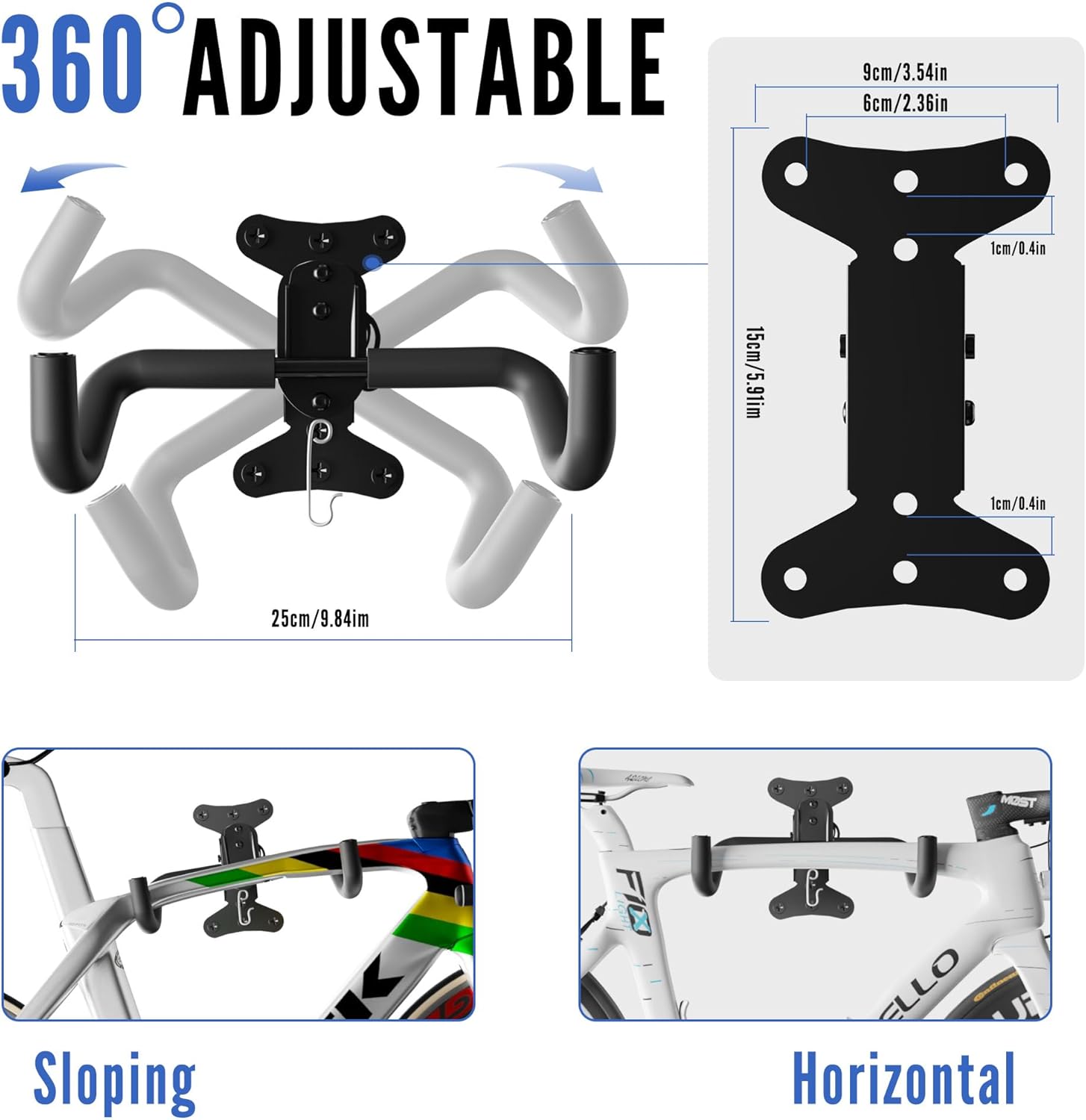 Bike Wall Mount Hanger - Adjustable Horizontal Bicycle Storage Rack for Garage and Home - Metal Hook Holder for Road, Mountain, and Hybrid Bikes - Image 5