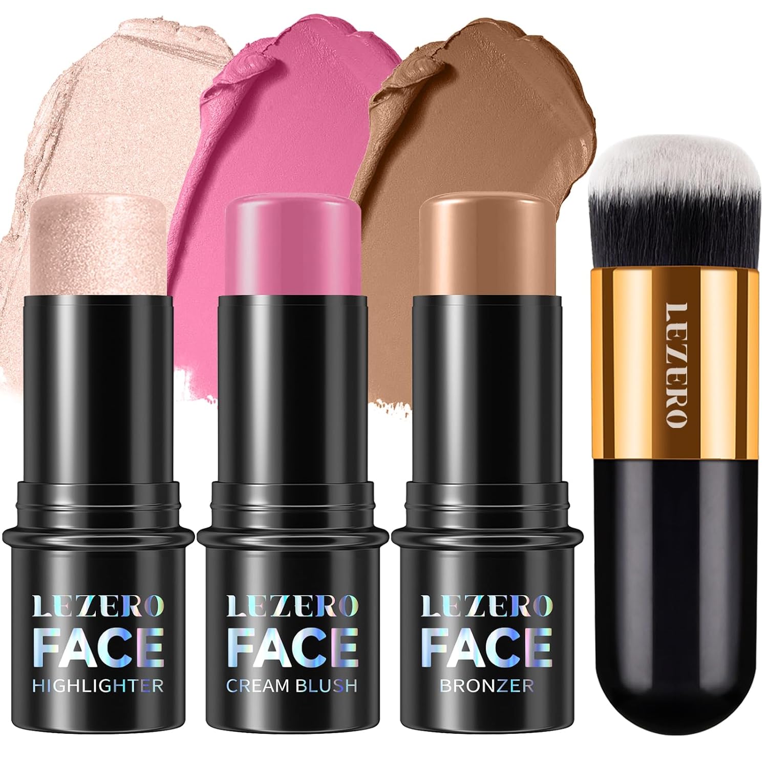 Lezero 3Pcs Contour Stick Makeup Kit, Shades with Highlighter, Blush and Bronzer Trio for Sculpt the Cheeks and Body, Long Lasting, Smooth, Dewy & Matte Finish, #1 LIGHT FAIR (08,11,14) - Image 2