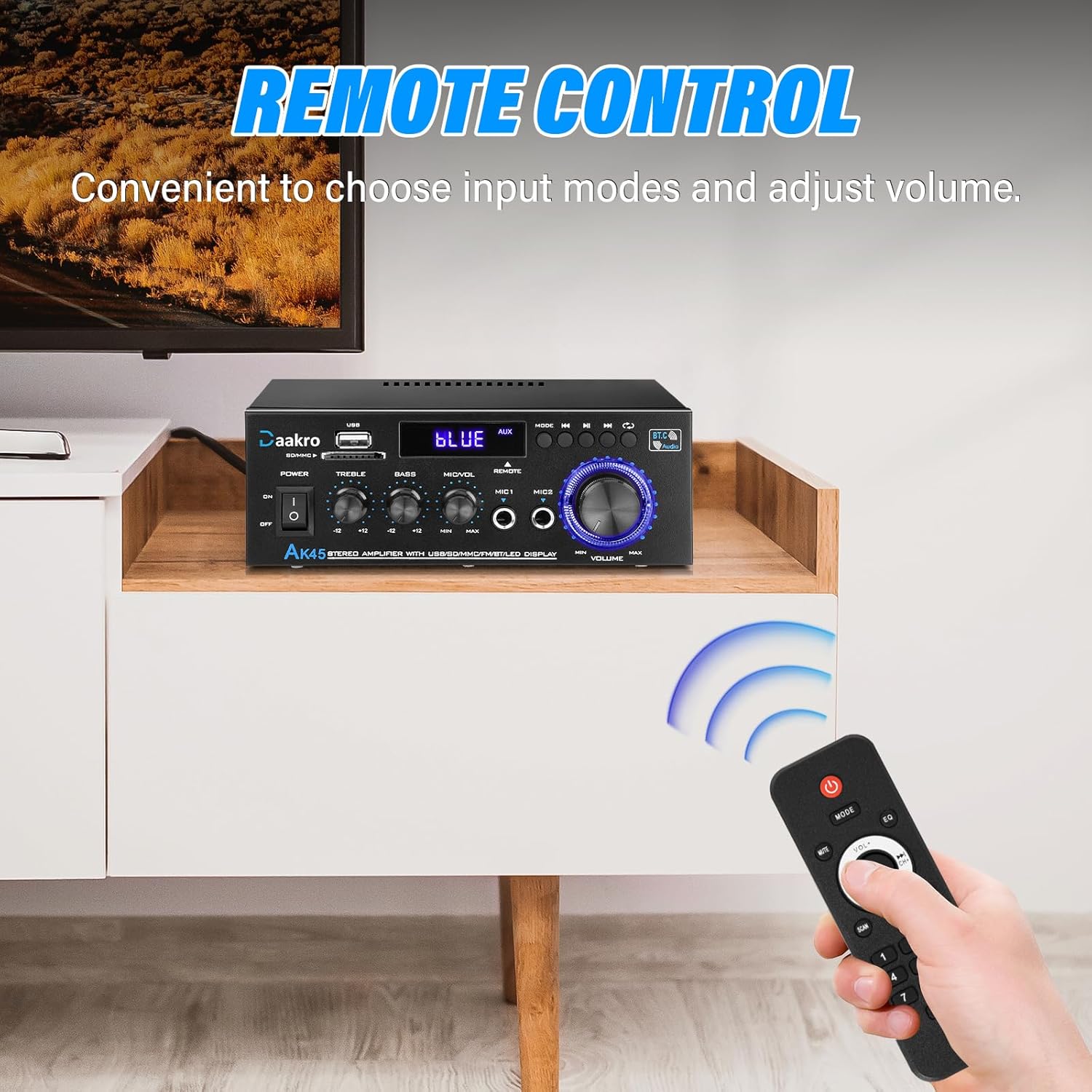 AK45 Stereo Audio Amplifier,300W Home 2 Channel Wireless Bluetooth 5.0 Power Amplifier System, Home Amplifiers FM Radio, USB, SD Card, with Remote Control Home Theater Audio Stereo System - Image 6