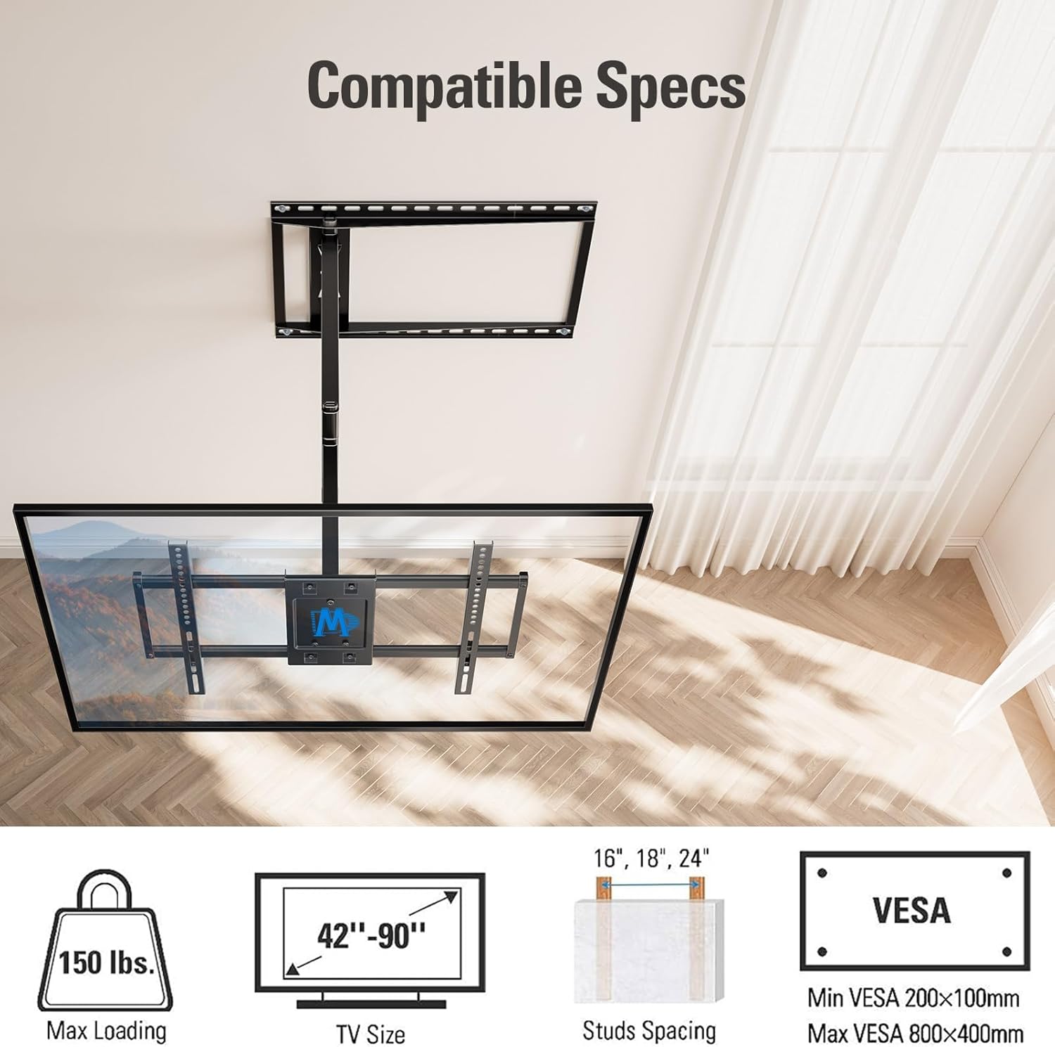 Mounting Dream Long Arm TV Wall Mount for Most 42-90 Inch TV, 40 Inch Extension TV Mount Swivel and Tilt, Full Motion Mount Fits Max VESA 800x400mm, 150 lbs. Loading, 16”,18”, 24” Studs - Image 7