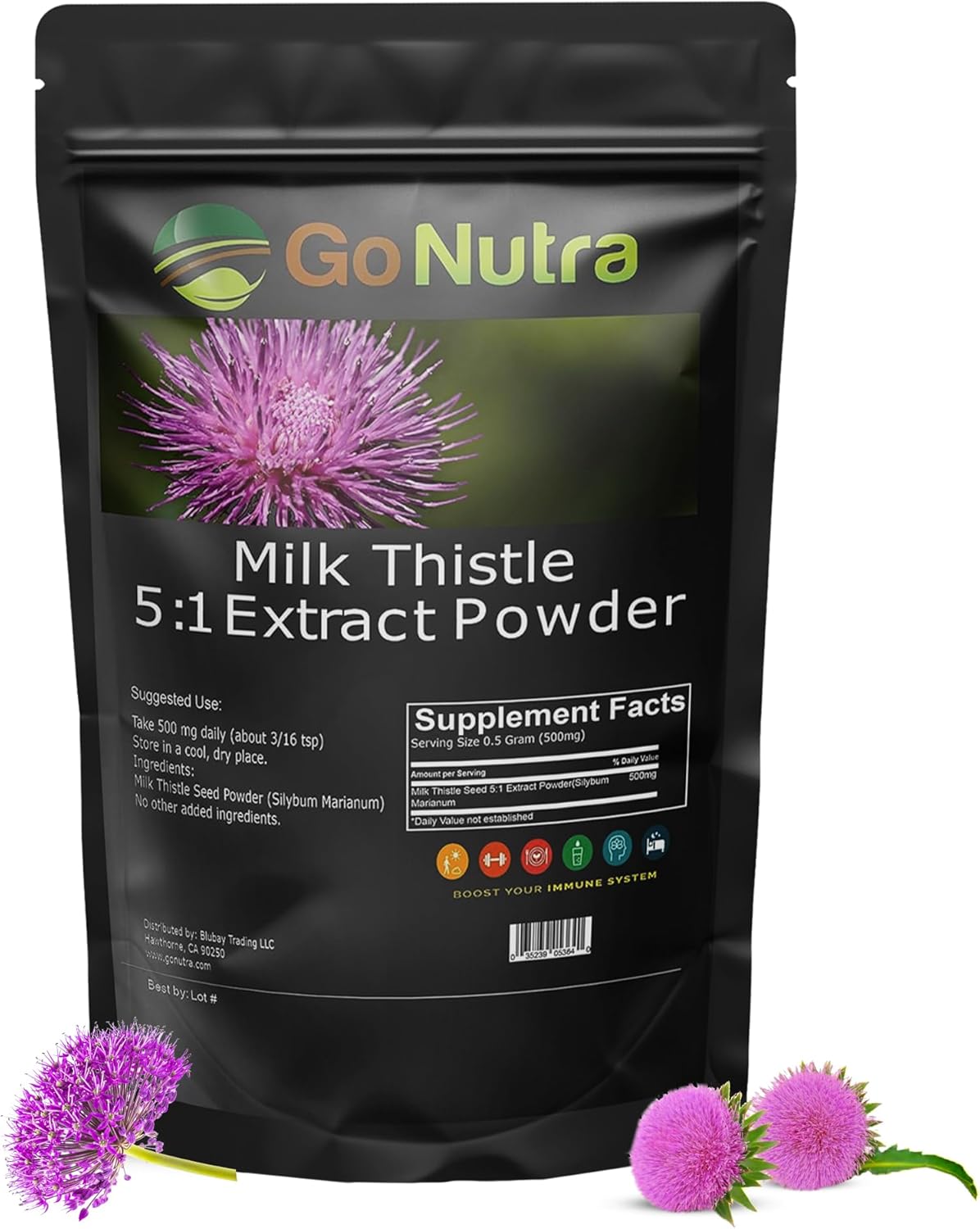 Go Nutra Milk Thistle Powder 1 lb. | Milk Thistle Extract 5:1 Strength Silymarin | Silybum Marianum Herbal Supplement Non-GMO - Image 2