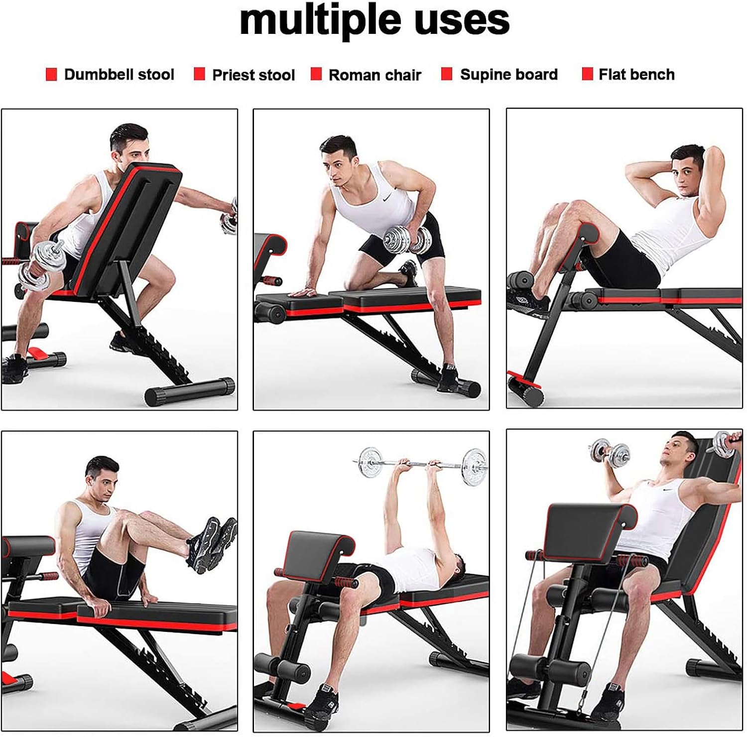 Modern-Depo Adjustable Weight Bench Foldable Press Sit Up Bench for Home Gym Training Full Body Workout Multi-Purpose Flat Incline Exercise Bench, Black - Image 8