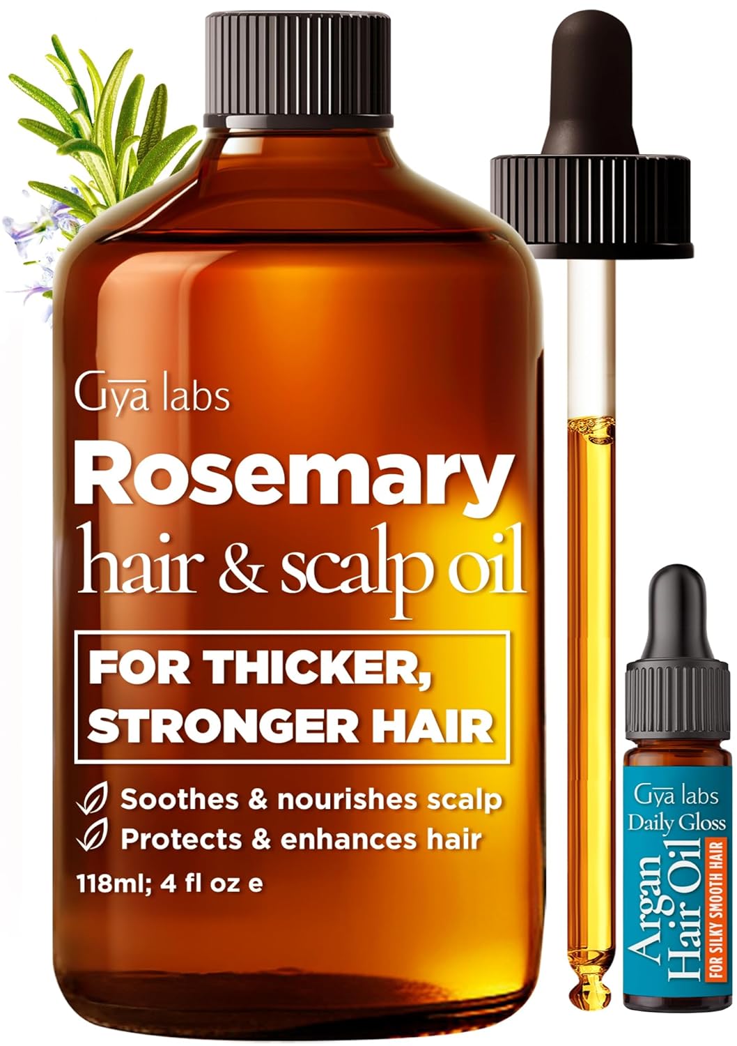 Gya Labs Rosemary & Castor Hair Growth & Styling Oil - 4 Fl Oz - Rosemary to Strengthen Hair - Protect & Tame Frizz, Dry Scalp - Hair & Scalp Hydration with 0.17 Fl Oz Deep Revival Argan Oil - Image 2