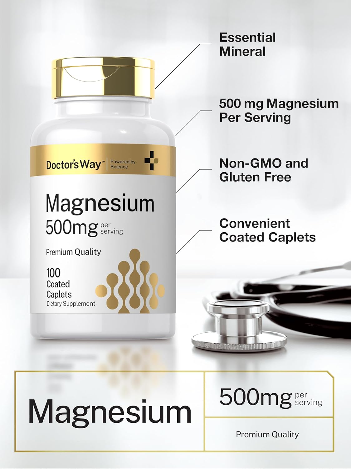 Doctor's Way Magnesium Supplement 500mg | 100 Coated Caplets | Magnesium Oxide | Vegetarian, Non-GMO, Gluten Free - Image 5