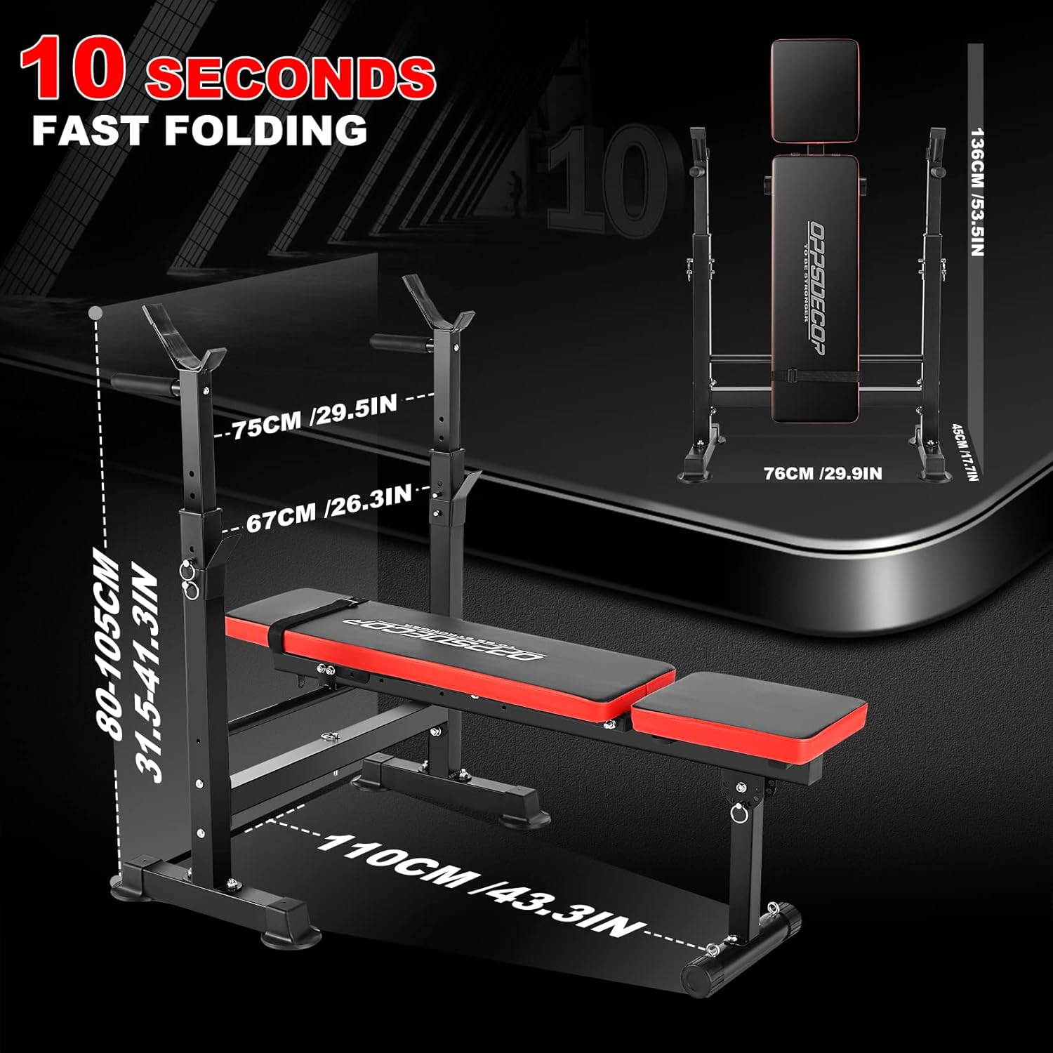 OPPSDECOR 9 in 1 Adjustable Weight Bench Set with Squat Rack 900LBS Bench Press with Leg Extension & Leg Curl Multi-Function Full Body Workout Benches for Home Gym with Safety Bar Catches & V-Handle - Image 6