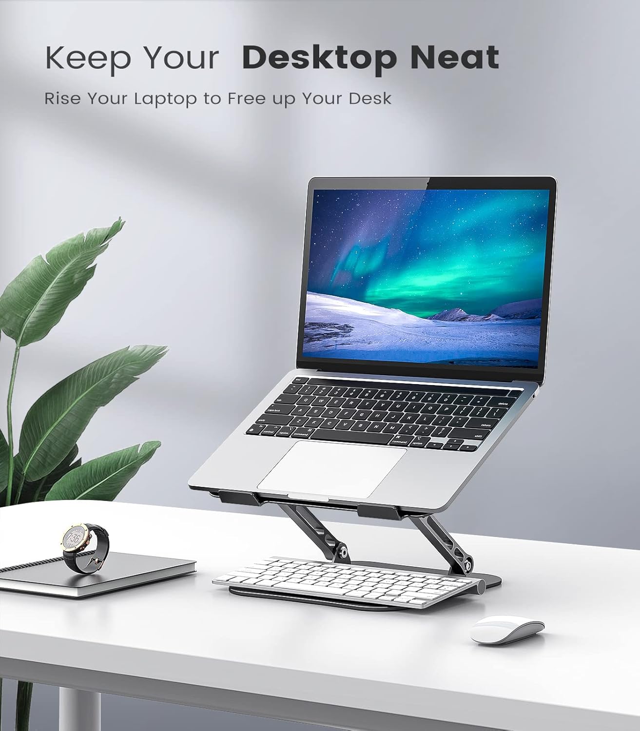 Adjustable Laptop Stand for Desk, Aluminum Portable Laptop Stand, Lightweight 500g, Foldable Ergonomic Computer Notebook stand Holder for 11-16" MacBook Air Pro, Dell XPS,HP Computer Notebook, Black - Image 4