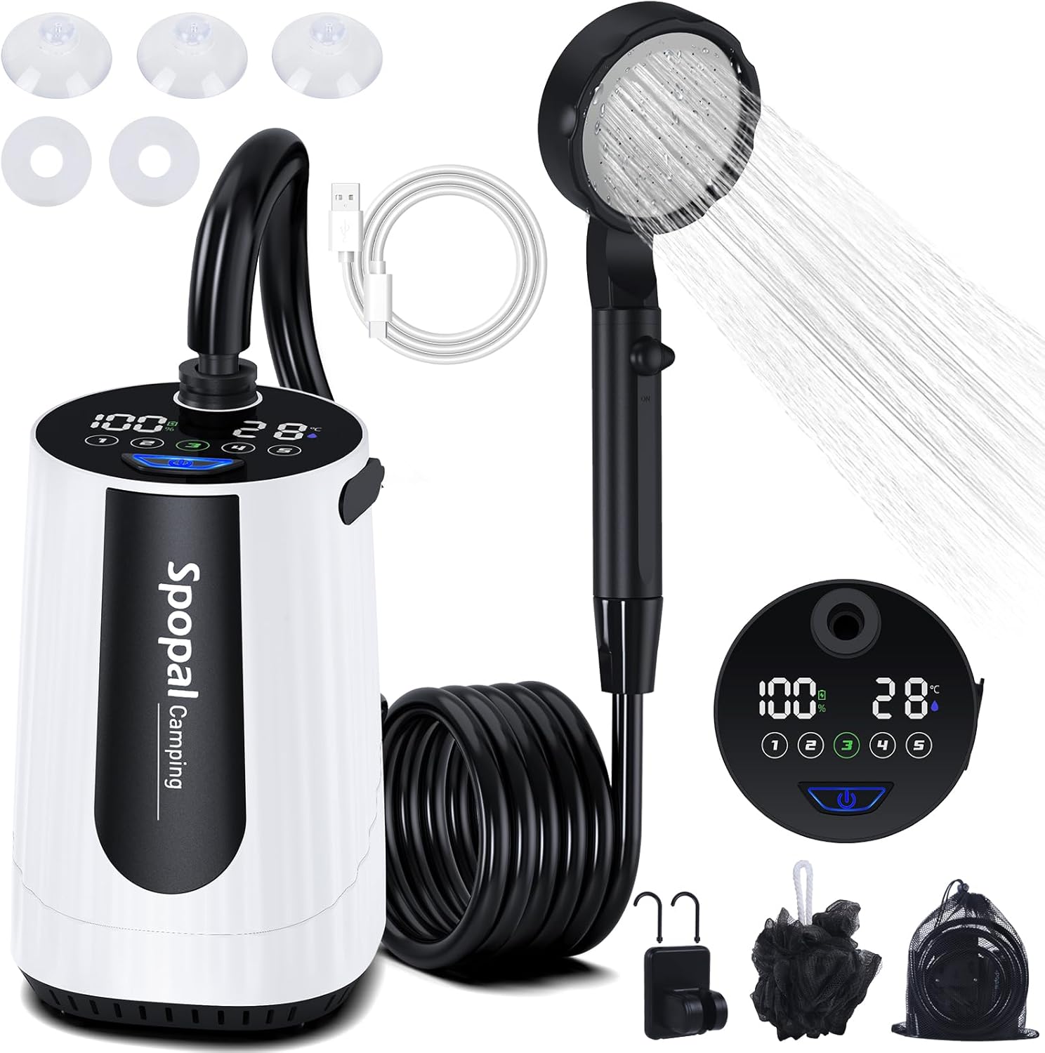 Portable Camping Shower - 10000mAh Rechargeable, 5-Speed, IPX8 Waterproof, LED Display Camp Shower Pump- Perfect for Hiking, Travel, Cars & Pets - Image 2