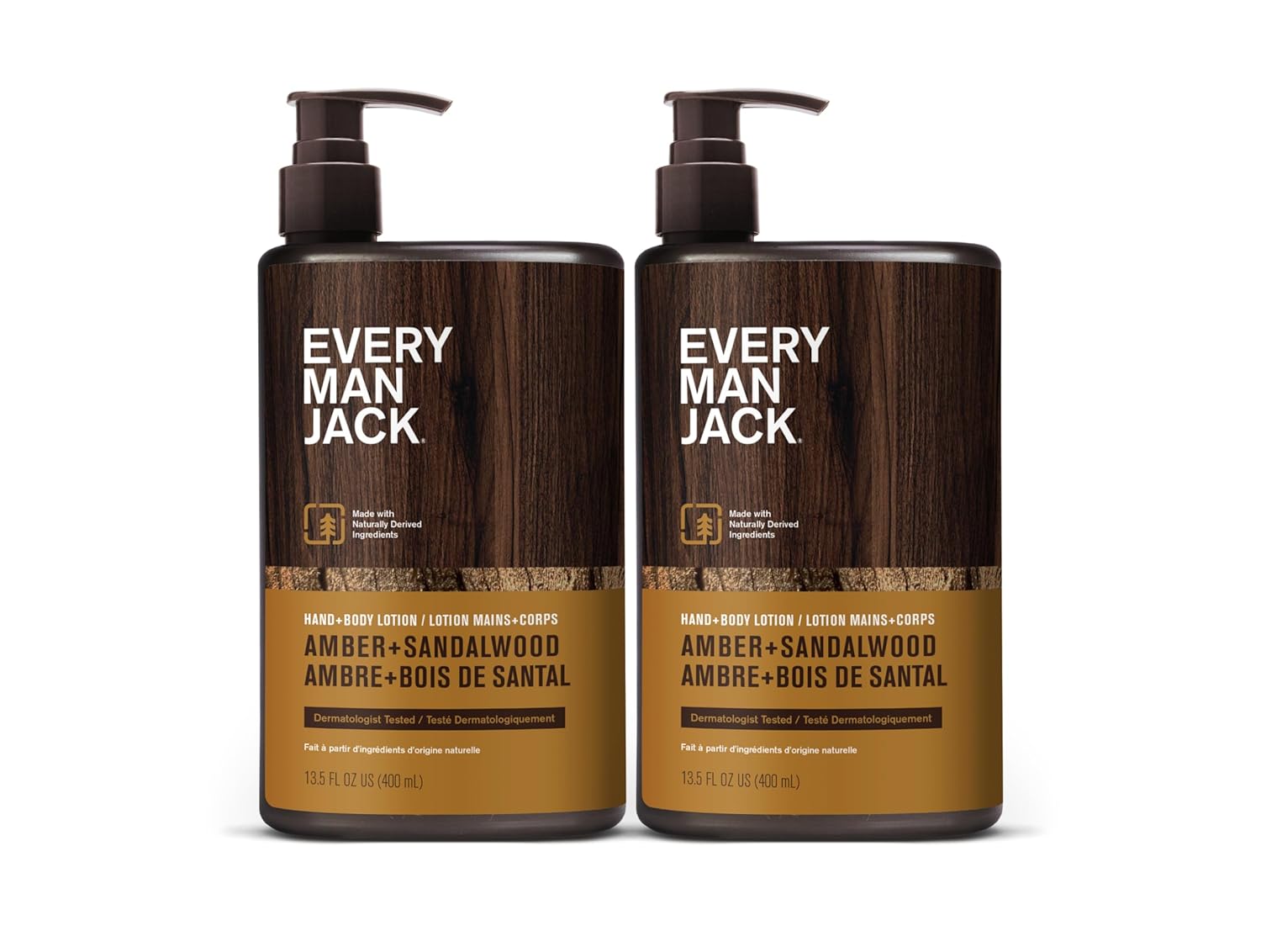 Every Man Jack Mens Amber + Sandalwood Hand & Body Lotion for All Skin Types - Dermatologist Tested & Hypoallergenic - Nourish Skin with Lightweight Fast Absorbing Lotion - 13.5oz 2 Bottles - Image 2