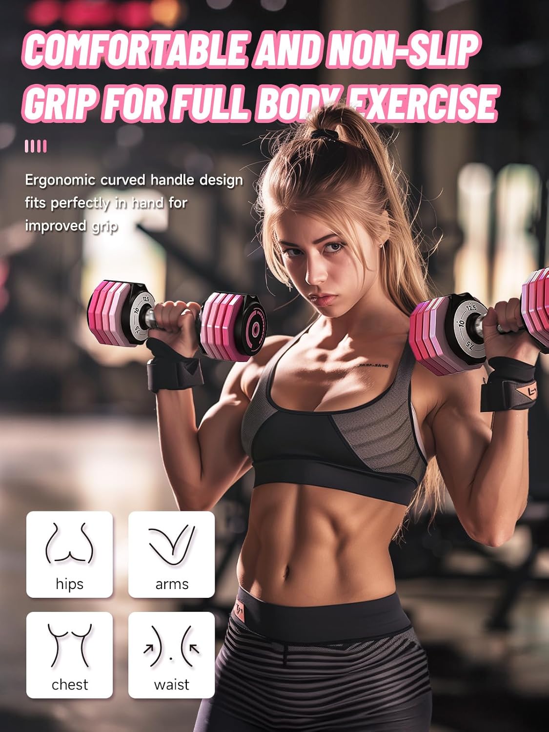 Adjustable Dumbbells Set 12.5LB/22.5LB Pair, 1-Sec Fast Adjustable 5 Weights by Turning Handle, Premium Comfort Non-slip Metal Dumbbells with Tray, Compact Size for Full Body Home Workout - Image 3