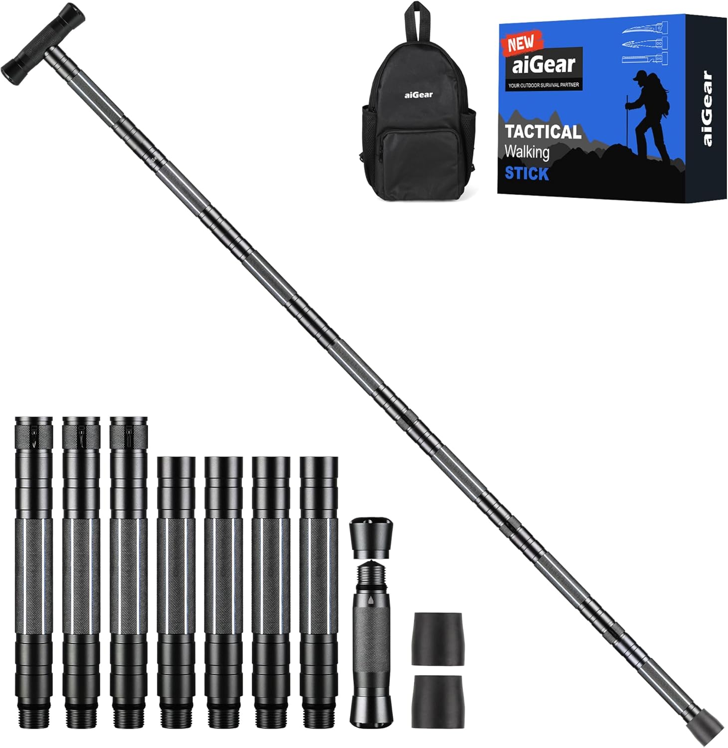 aiGear 5/6/7/8 Tube Adjustable Walking Hiking Stick, Upgraded Adjustable Hiking Staff with Outdoor Gear Trekking Poles for Outdoor Adventures - Image 2