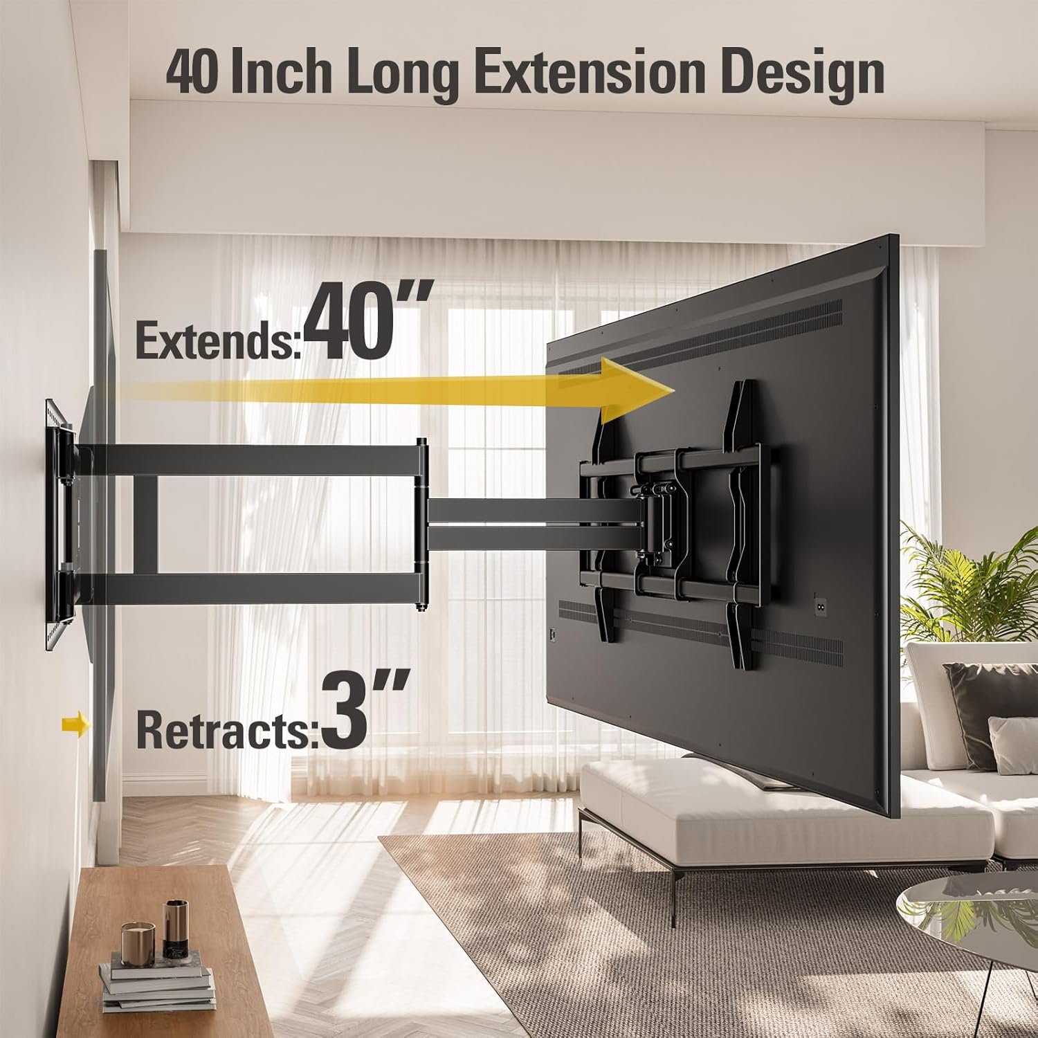 Mounting Dream Long Arm TV Wall Mount for Most 42-90 Inch TV, 40 Inch Extension TV Mount Swivel and Tilt, Full Motion Mount Fits Max VESA 800x400mm, 150 lbs. Loading, 16”,18”, 24” Studs - Image 3