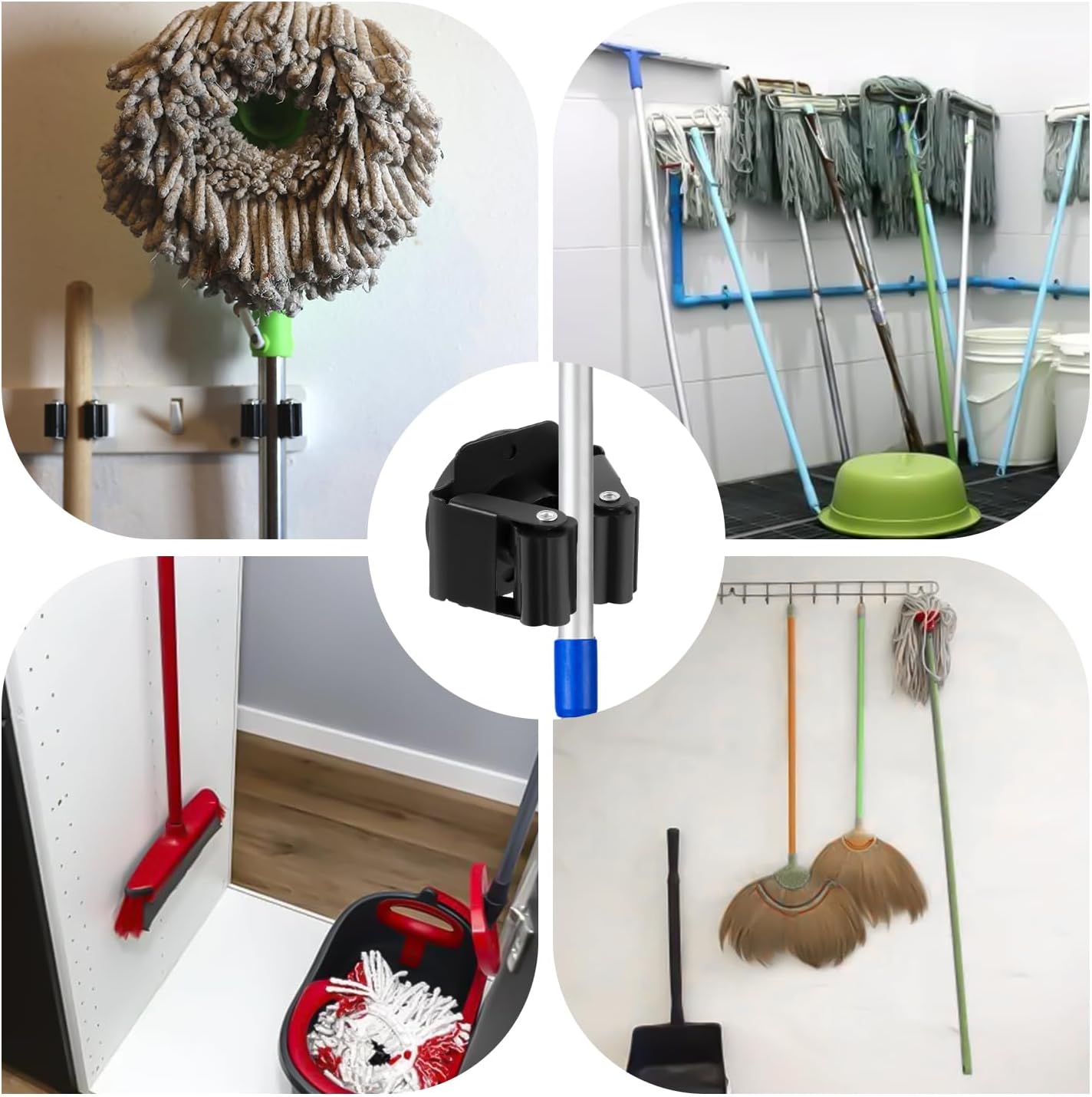 4pcs Hanging Mop And Broom Holder, Magnetic Broom Holder Heavy Duty Mop Holder Broom Holder No Drill Broom Storage Rack Black Mop Rack Wall Mount for Laundry Garage Kitchen Garden Bathroom - Image 7