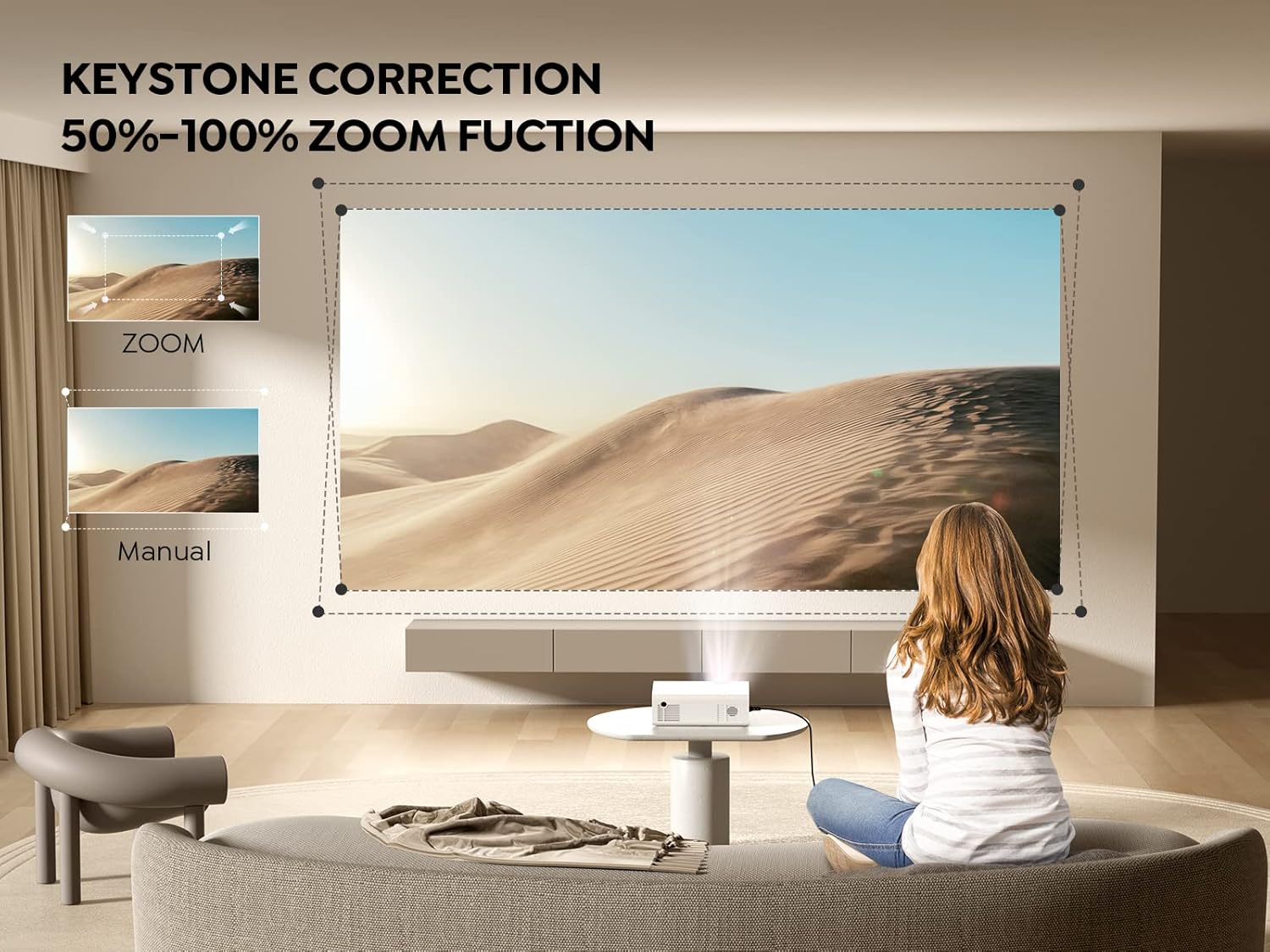 Mini Projector with WiFi and Bluetooth 5.1, 9500L Portable Movie Projector 1080P and 4K Supported, YABER V5 2023 Updated Mini Home Theater Projector with Tripod and Bag for Phone/PC/TV Stick-White - Image 6