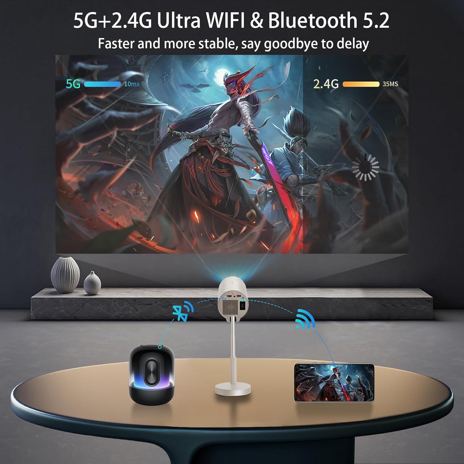 Mini Projector with WiFi and Bluetooth, Native 1080P Smart Movie Projector, Portable Projector 4K with Electric Focus, Auto Keystone, Built-In 5W Speaker, Phone Projector for iPhone/Android/TV Stick - Image 5