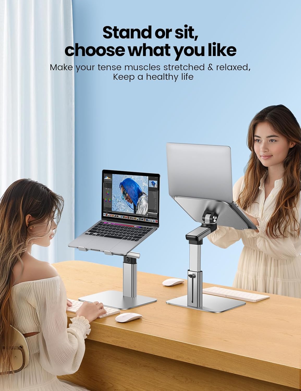 Vaydeer Portable Standing Desk Converter, All-in-One Aluminum Laptop Stand Adjustable Height 360° Rotation, Ergonomic Riser, Universal Fit for MacBook Pro and All Laptops, Sit-to-Stand Design - Image 3