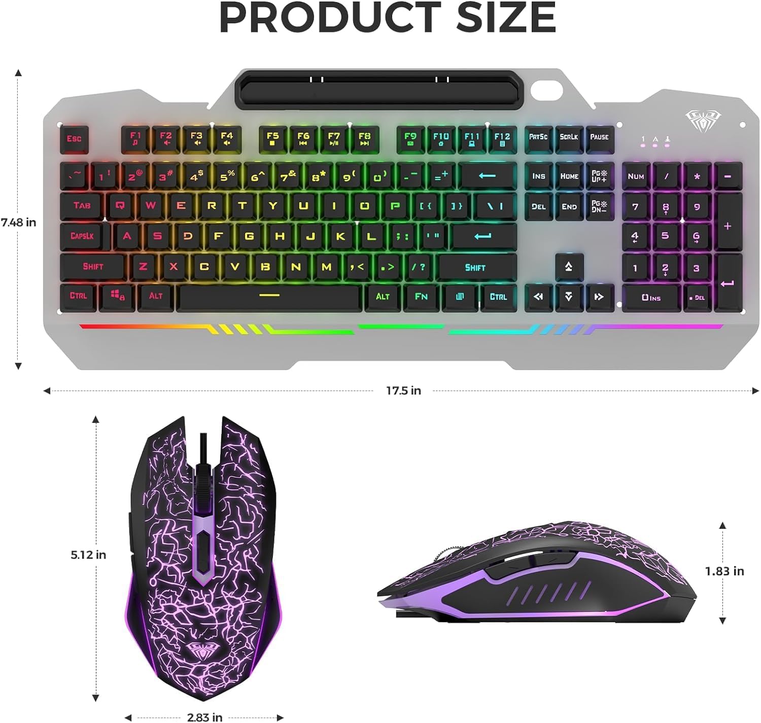 AULA Keyboard, T102 104 Keys Gaming Keyboard and Mouse Combo with RGB Backlit Number Pad, All-Metal Panel Waterproof Light Up PC Keyboard, USB Wired Computer Keyboards Gaming for MAC Xbox PC Gamer - Image 10